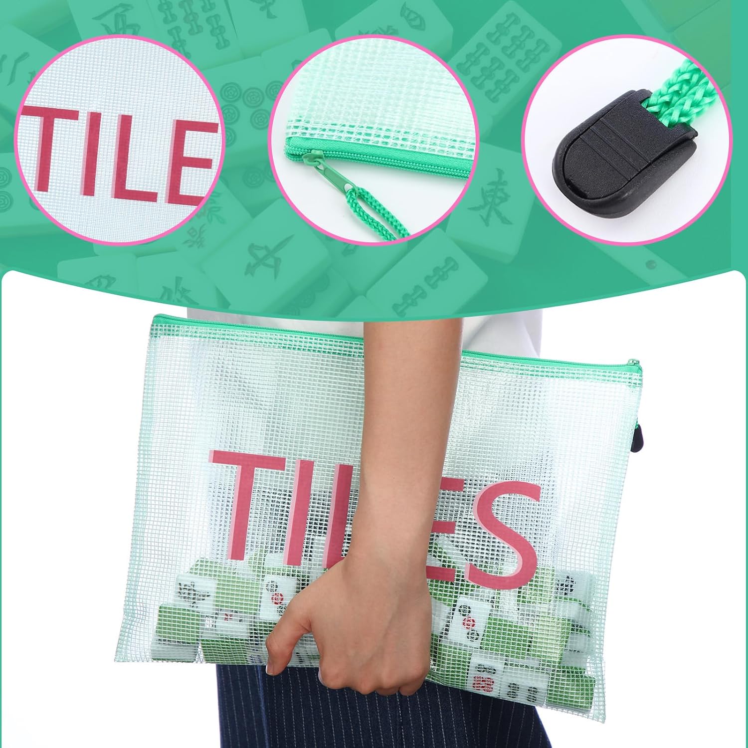 2 Pack 13.6 x 9.7 Inch Empty Mahjong Tile Bag American PVC Clear Mahjong Case Size 166 Waterproof Zippered Storage Tile Holder Rack Bag for Game Lover Gift Travel, Case Only