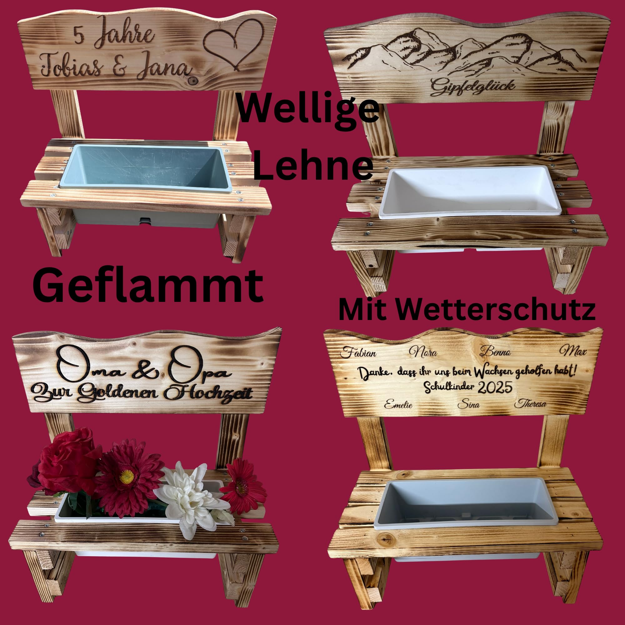 Generisch Kleine Blumenbank aus Holz mit Wunschgravur – Rustikale Pflanzenbank für Innen & Außen – Geschenkidee - Deko für Blumen personalisiert - Outdoor Garten Geschenk Oma Mama Muttertag Hochzeit