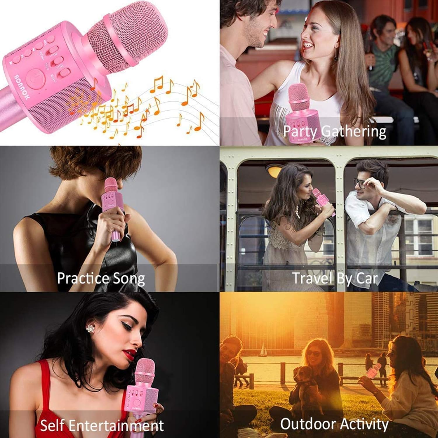 BONAOK Wireless Bluetooth Karaoke Microphone,3-in-1 Portable Handheld Karaoke Mic Speaker Machine Home Party Birthday for All Smartphones PC(Q37 Rose Gold) - imagen 2