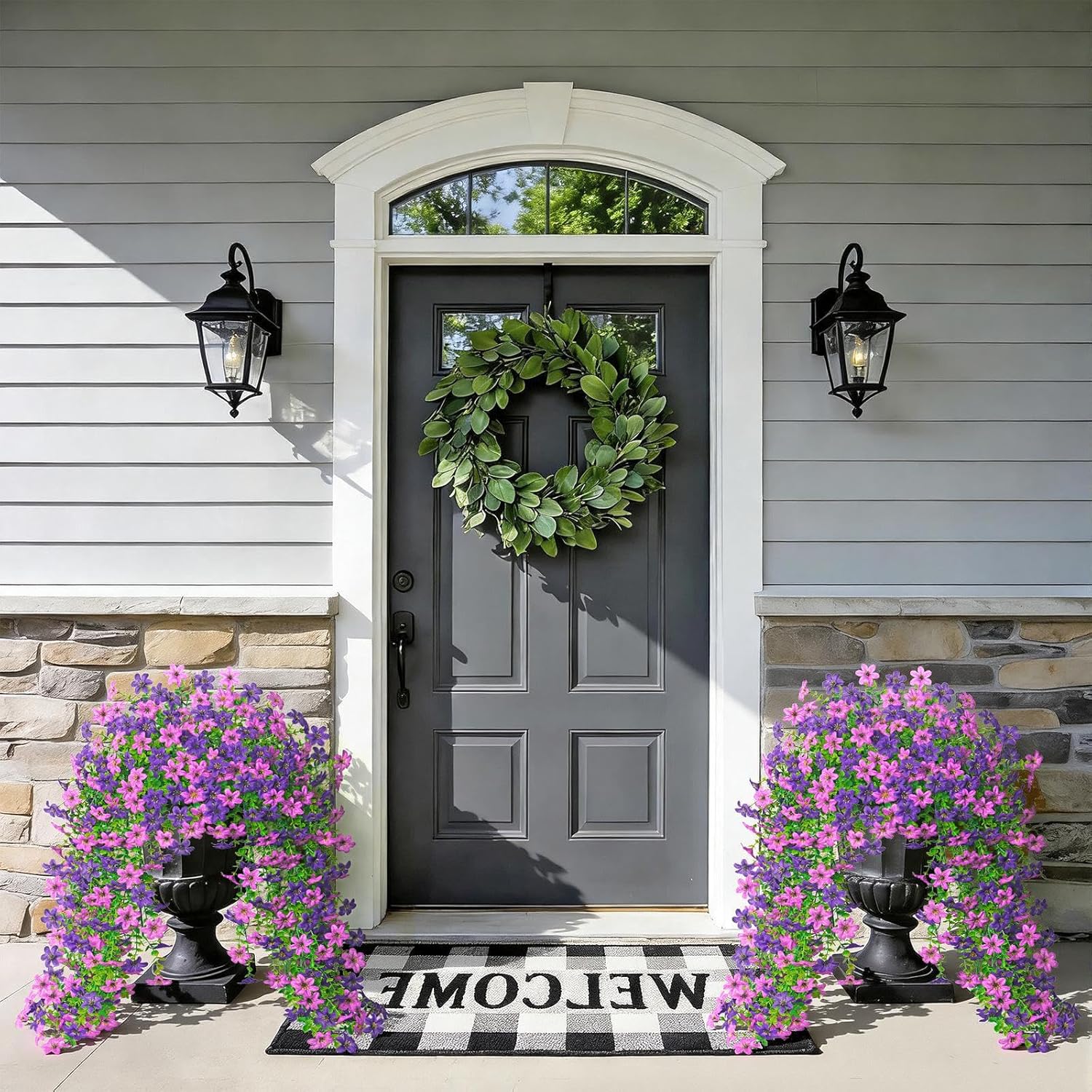 Dremisland 4PCS Artificial Hanging Flowers Faux Silk Daisy Hanging Flower Vines Outdoor Spring Summer Decor UV Resistant Fake Hanging Plants for Porch Patio Garden Planter Yard Decor