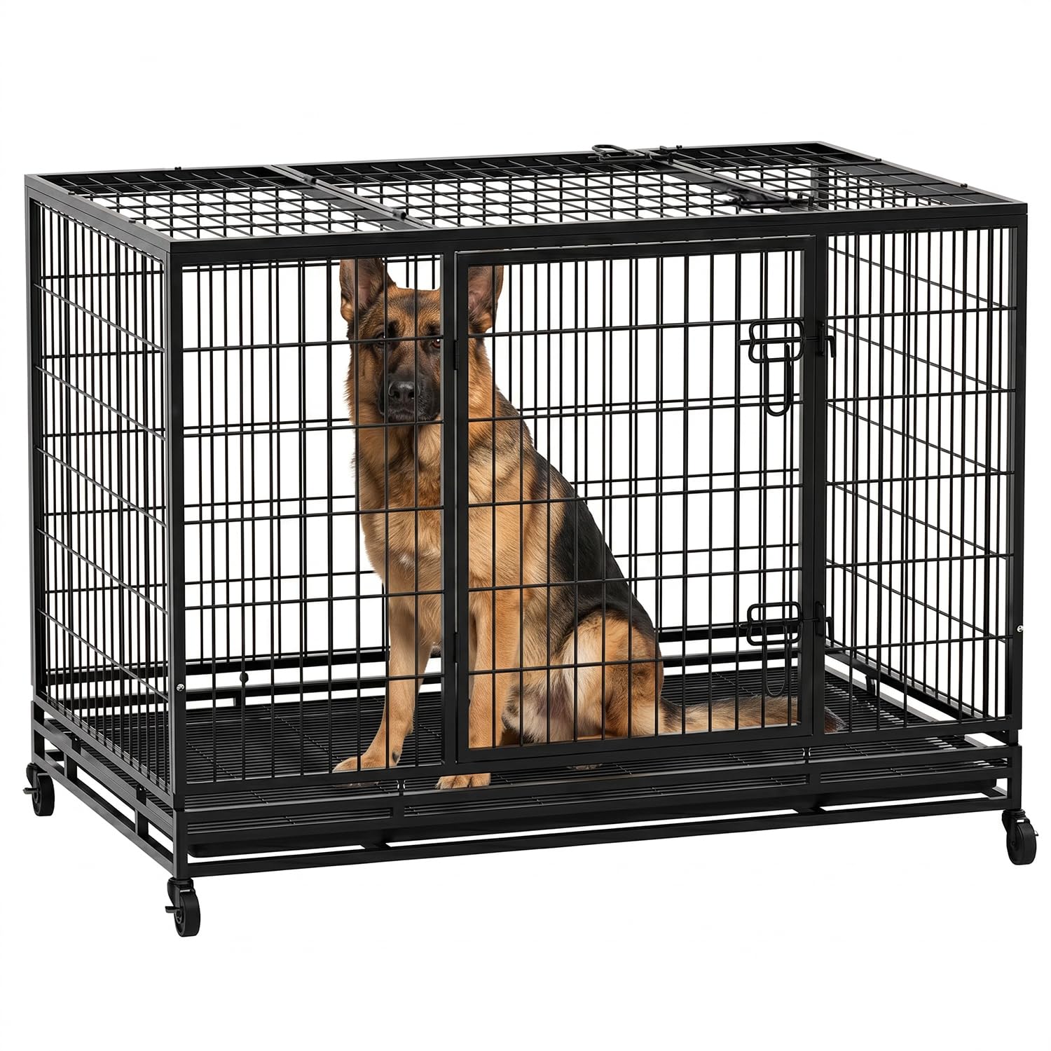 BestPet 48" Heavy Duty Dog Crate for Large Dogs with Removable Tray Wheels