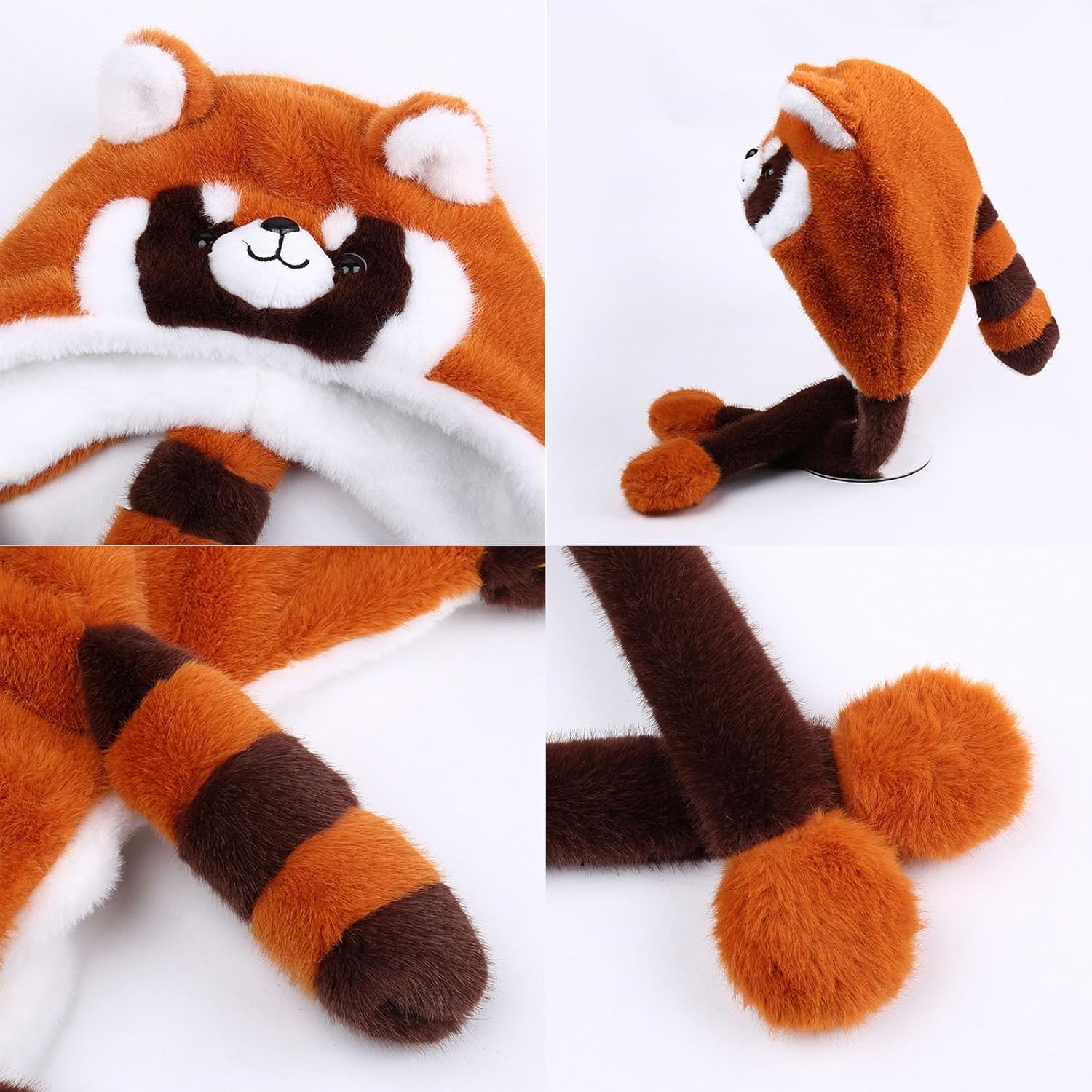 Raccoon Animal Hat With Movable Ears, Winter Fun Ski Cap with Animal Face Long Ear Straps One Size