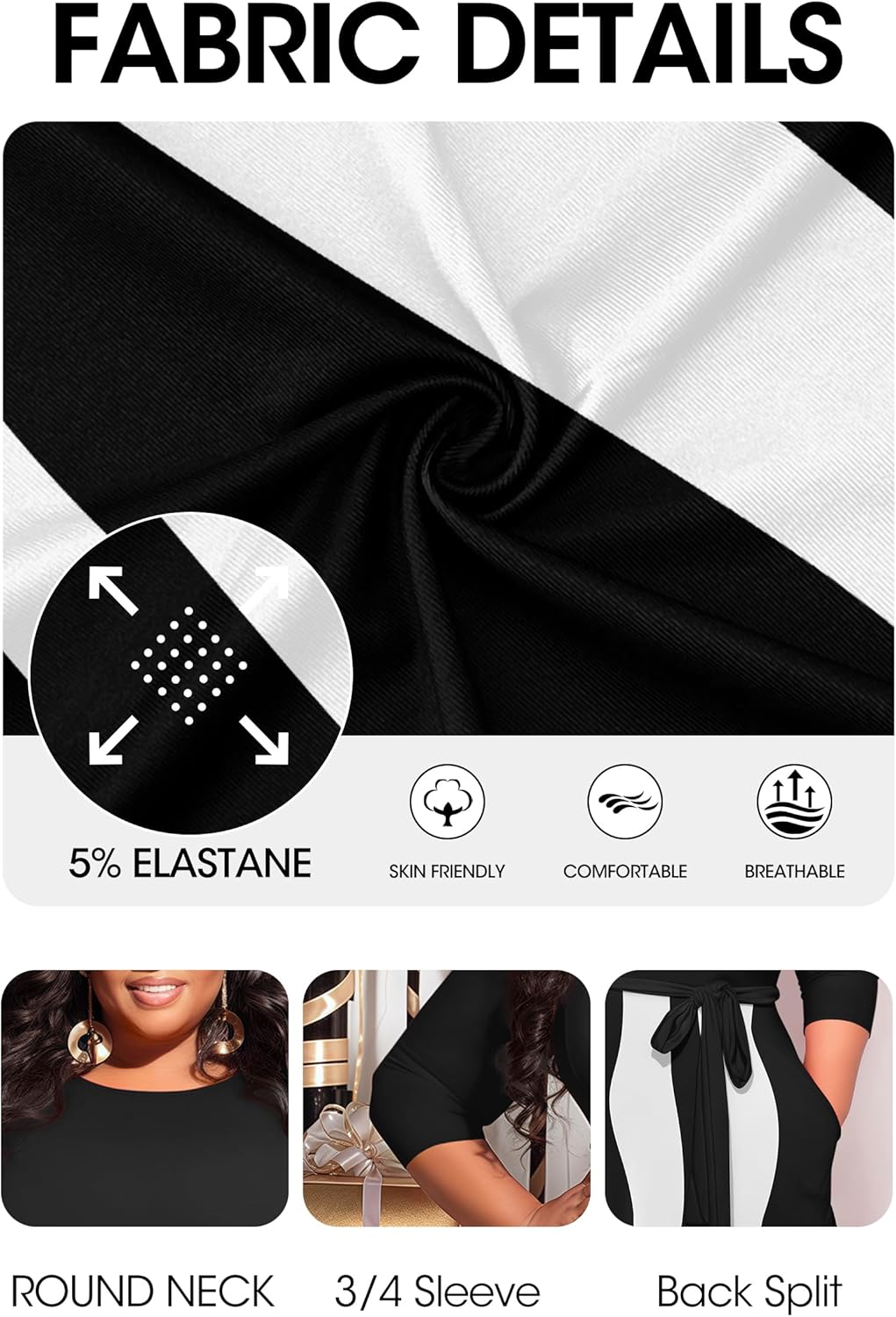 Runwind Casual Plus Size Long Maxi Dress for Curvy Women Crew Neck 3/4 Sleeve Wedding Guest Dresses with Belt & Pockets - Image 7