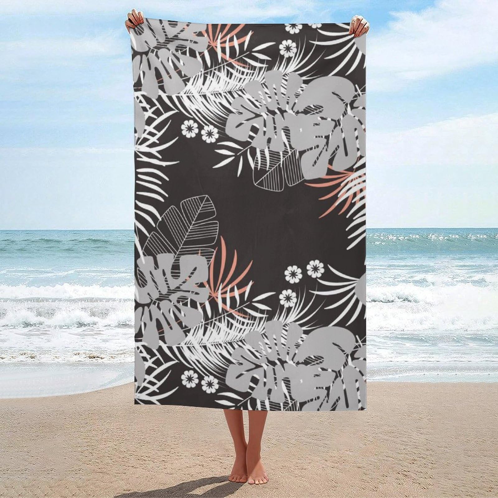 LEDFCVSU Beach Towel, Hawaii Leaves Bath Towel, Absorbent Towel for Swimming, Sports, Travel