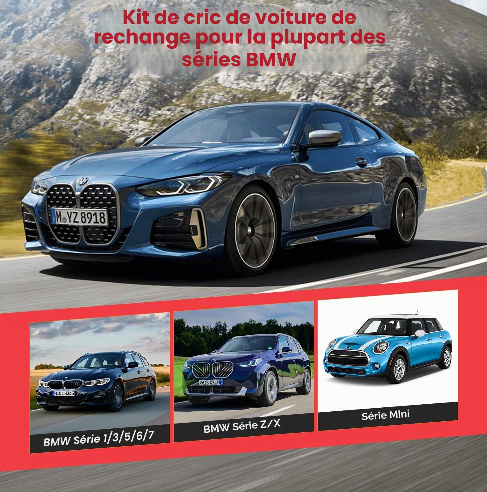 IMAYCC Cric Voiture 2.5T, Universel Crique Voiture pour BMW Série avec 2 Tampon Caoutchouc,Portable Cric de Levage avec Clé pour Écrous de Roue, Set Urgence Automobile pour SUV MPV BMW(1/3/5/6/7/Z/X)