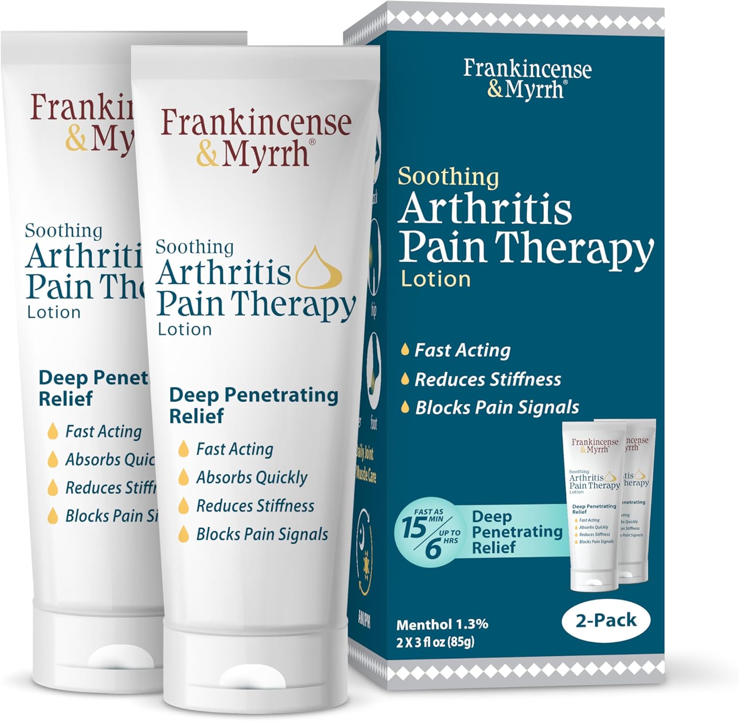 FRANKINCENSE & MYRRH Arthritis Pain Reliever Therapy Lotion – Topical Arthritis Pain Relief Cream and Hydrating Skin Repair, Body Relief for Sciatica, Knee, Back, Joints, Neck, Hands, 3 Oz - 2 Pack