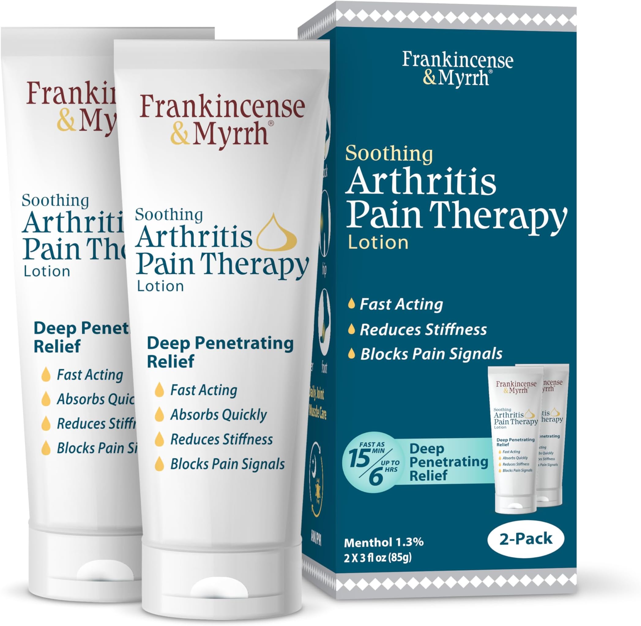 FRANKINCENSE & MYRRH Arthritis Pain Reliever Therapy Lotion – Topical Arthritis Pain Relief Cream and Hydrating Skin Repair, Body Relief for Sciatica, Knee, Back, Joints, Neck, Hands, 3 Oz - 2 Pack