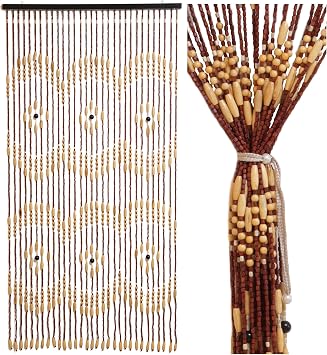 90 * 180cm Bamboo Beaded Door Curtain for Doorways 31 Strands Screen Beads Curtains as Decoration Screen Room Partition Handmade made of bamboo & wooden beads for Door Window