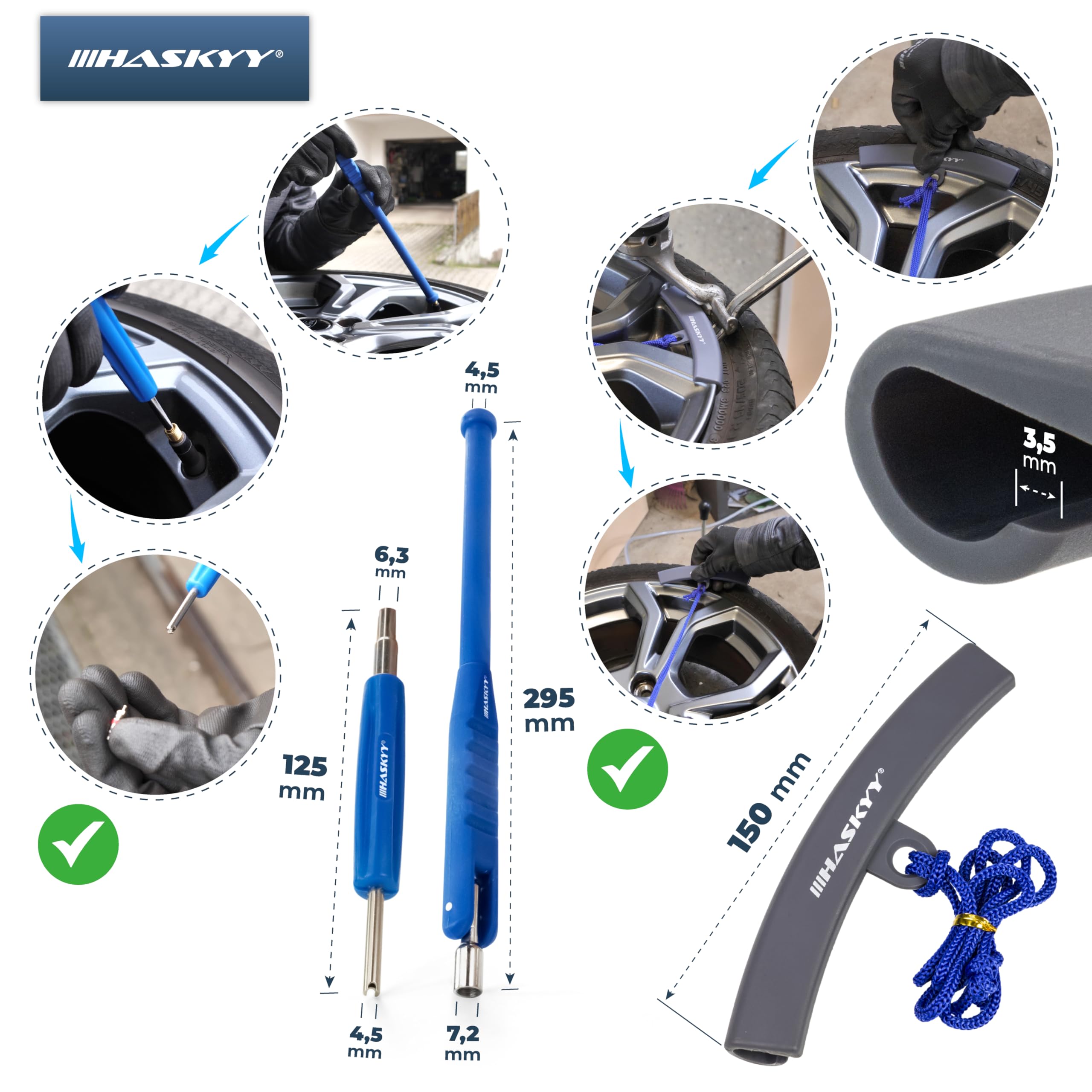 HASKYY Kit Completo Montaje Neumáticos 336 pzs - Pasta Montaje Negra 3 kg, Pesas Equilibrado Adhesivas y de Golpe, Válvulas TR412/413/414/418, Alicate Pesas, Extractor Válvula, Borrador Adhesivo, Caja