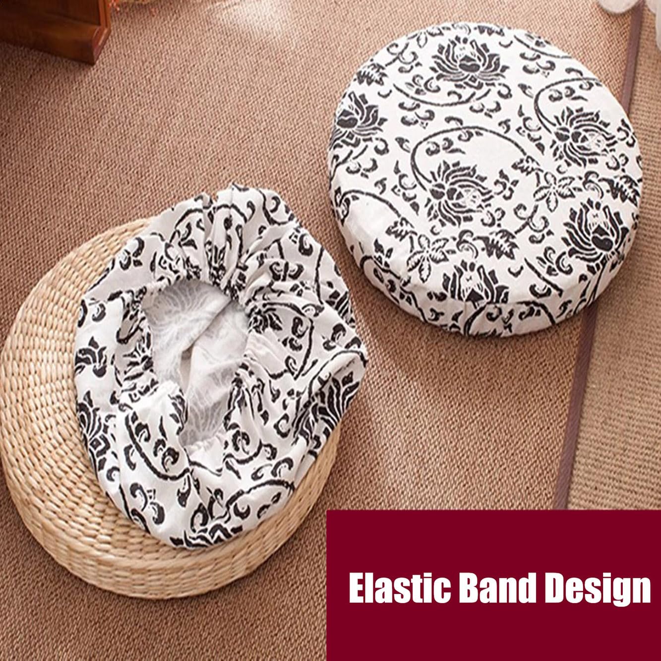 Coprisedile Rotondo Elastico In Lino Per Sgabelli E Sedie, Diametro 30 Cm, Traspirante E Antiscivolo, Beige - 2
