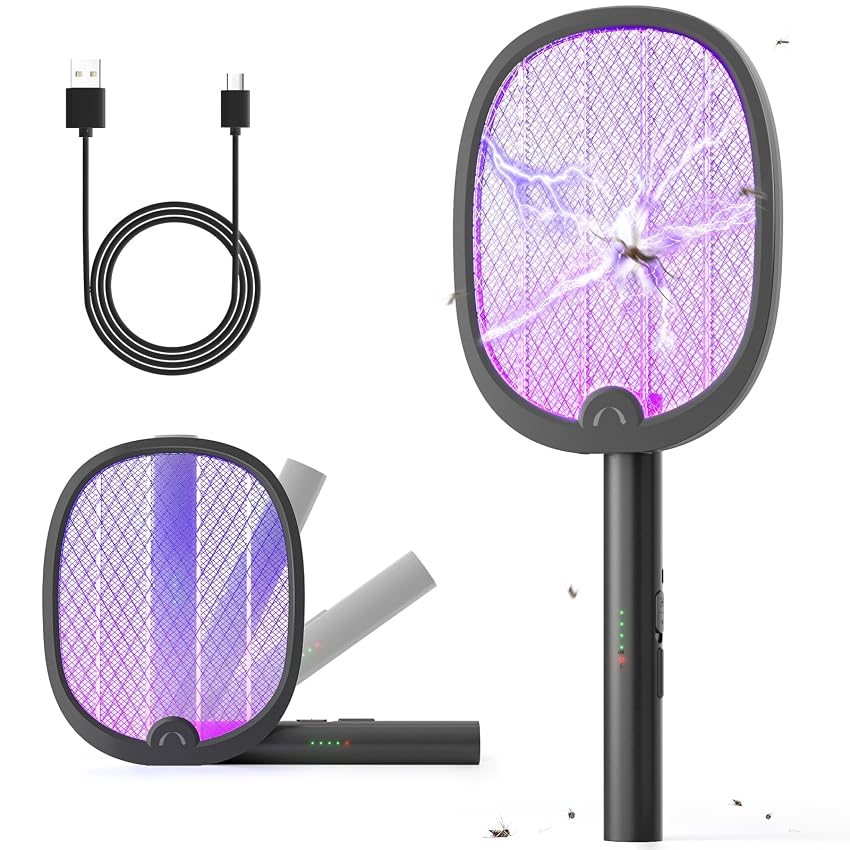 YISSVIC Racchetta Zanzare Elettrica 3 in 1 Pieghevole 4000V con USB Ricaricabile 1800mAh