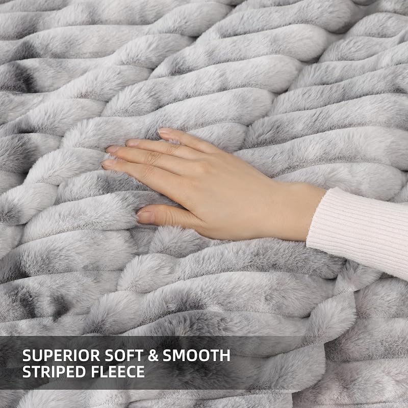 Smoofy Fluffy King Size Comforter 3 PCS - Tie Dye Grey Fleece Bedding Set image 5