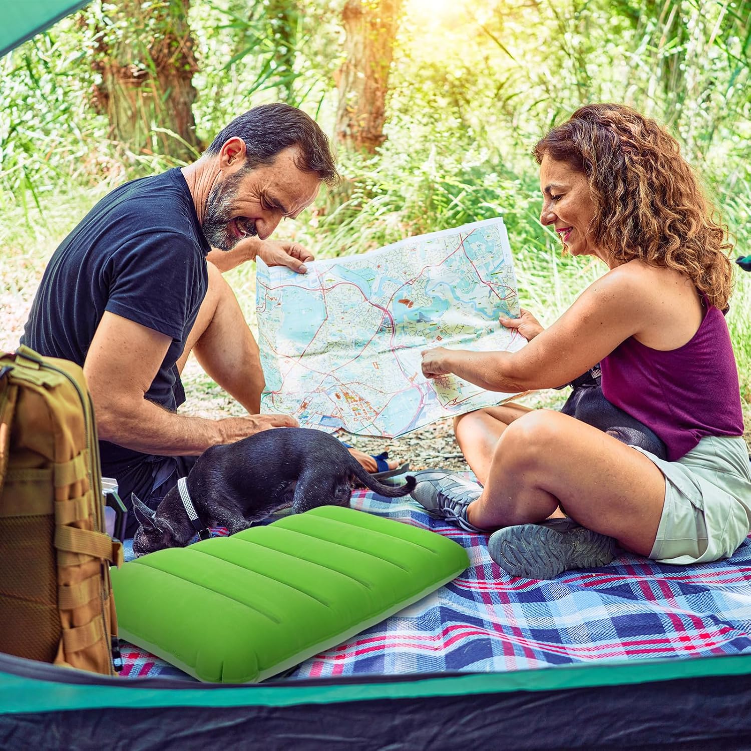 GLEAVI Inflatable Travel Pillow Thickened PVC Sleeping Cushion with Flocked Surface Portable Camping and Office Resting Pillow for Outdoor Nap