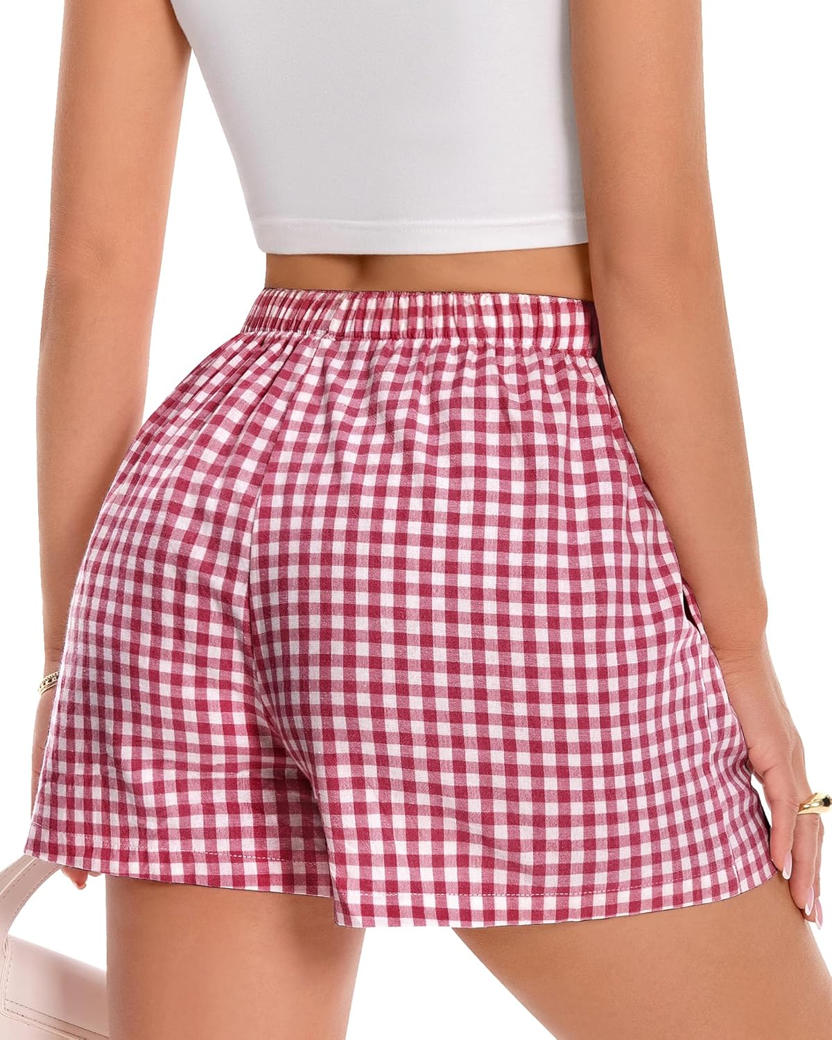 Boxer Shorts for Women Summer Gingham Pajama Casual Plaid Shorts Y2K Beach Bottoms with Pocket - Image 4