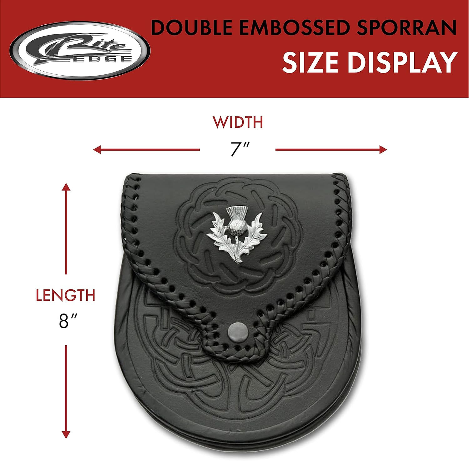 SZCO Medieval Sporran 8 Inch - Double Embossed Sporran Leather Pouch with 3 Tassels - Scottish Kilt Sporran with Chain Belt for Men - Medieval Bag for Costume & Renaissance Accessories - Image 3