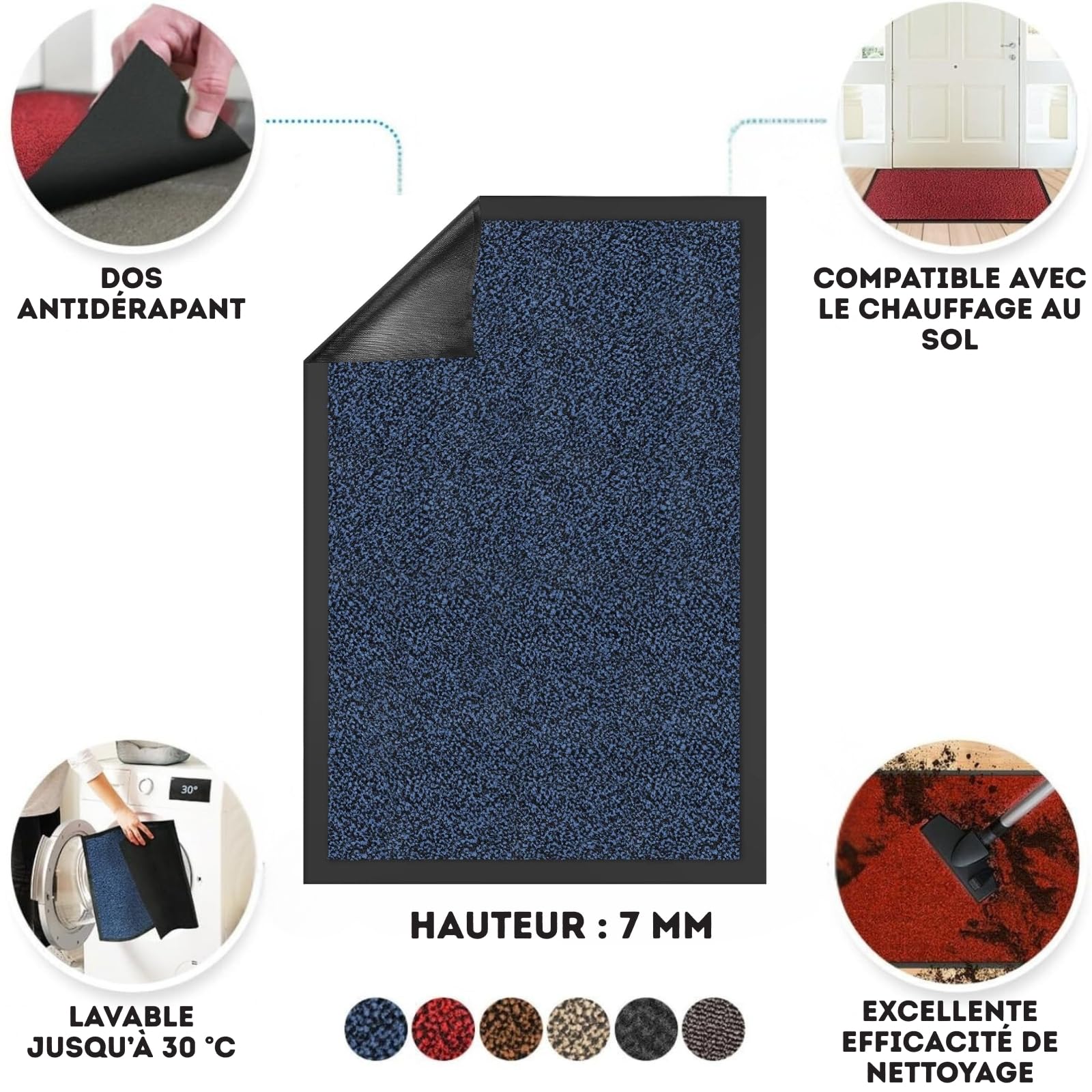 Casa Pura - Tappeto antiscivolo e antipolvere, zerbino per interni ed esterni, lavabile e ultra assorbente, blu, nero, 90 x 300 cm