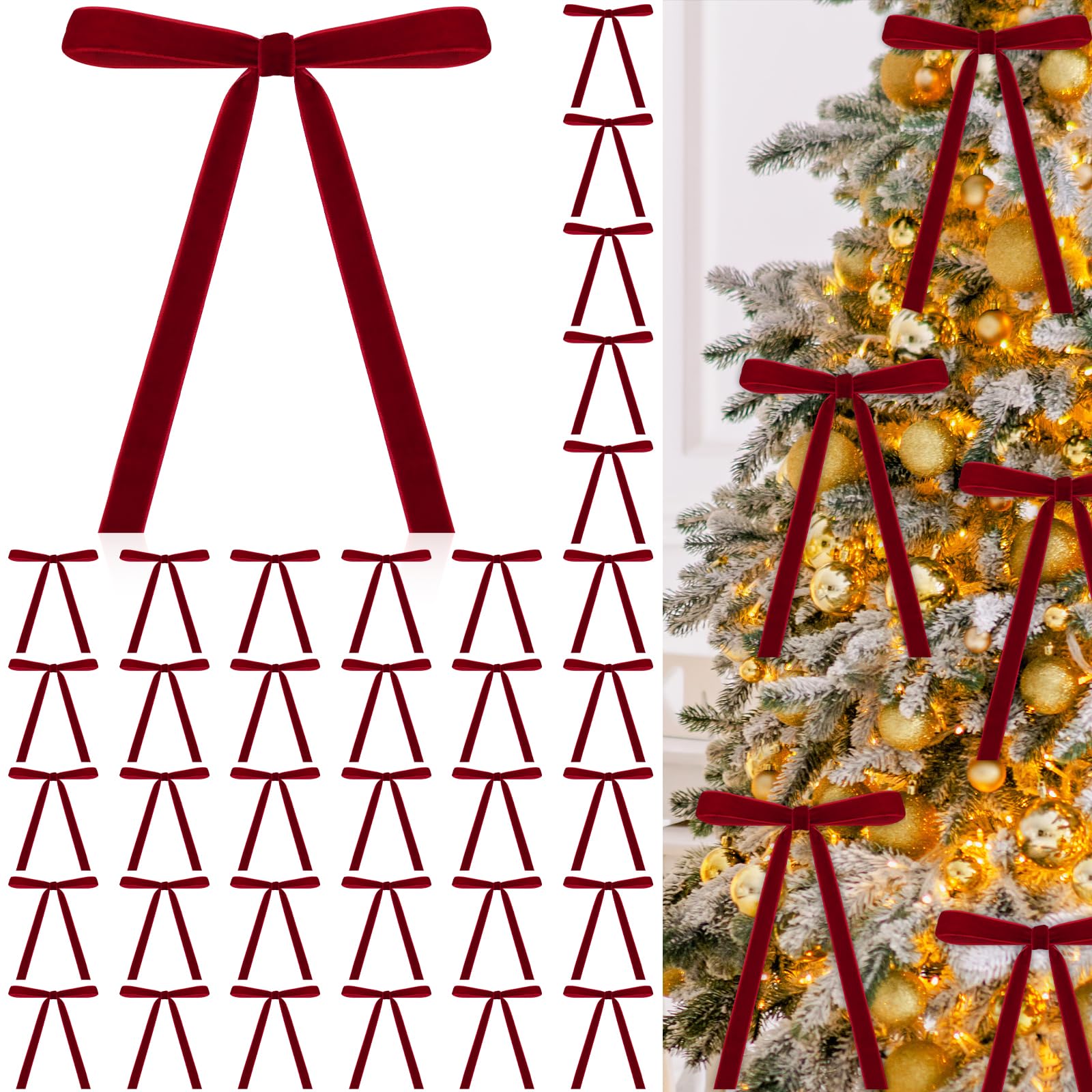BTSD-home 24 Fiocchi Di Velluto Rosso Per Albero Di Natale | Vintage E Morbidi Per Ghirlande E Decorazioni