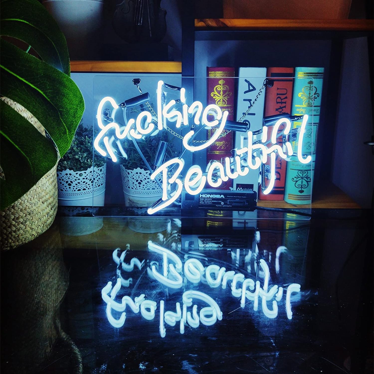 Neon Light Sign Neon Signs Real Glass Neon Sign Bar Signs Neon Lights for Bedroom Beer Bar Home Hanging Custom Neon Sign for Wall Decor Halloween Christmas Signs (White Fucking Beautiful 14x8 inch)