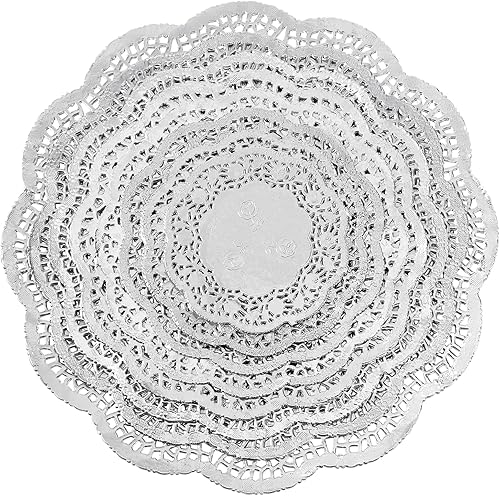 Boao Juego de 160 manteles individuales redondos de papel decorativo de encaje para decoración de pasteles, bodas, vajilla, 8 tamaños surtidos, 12,