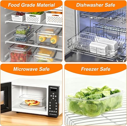 Miniatura 9 de Paquete de 5 recipientes de almacenamiento de frutas para refrigerador, recipientes de almacenamiento de alimentos a prueba de fugas con colador