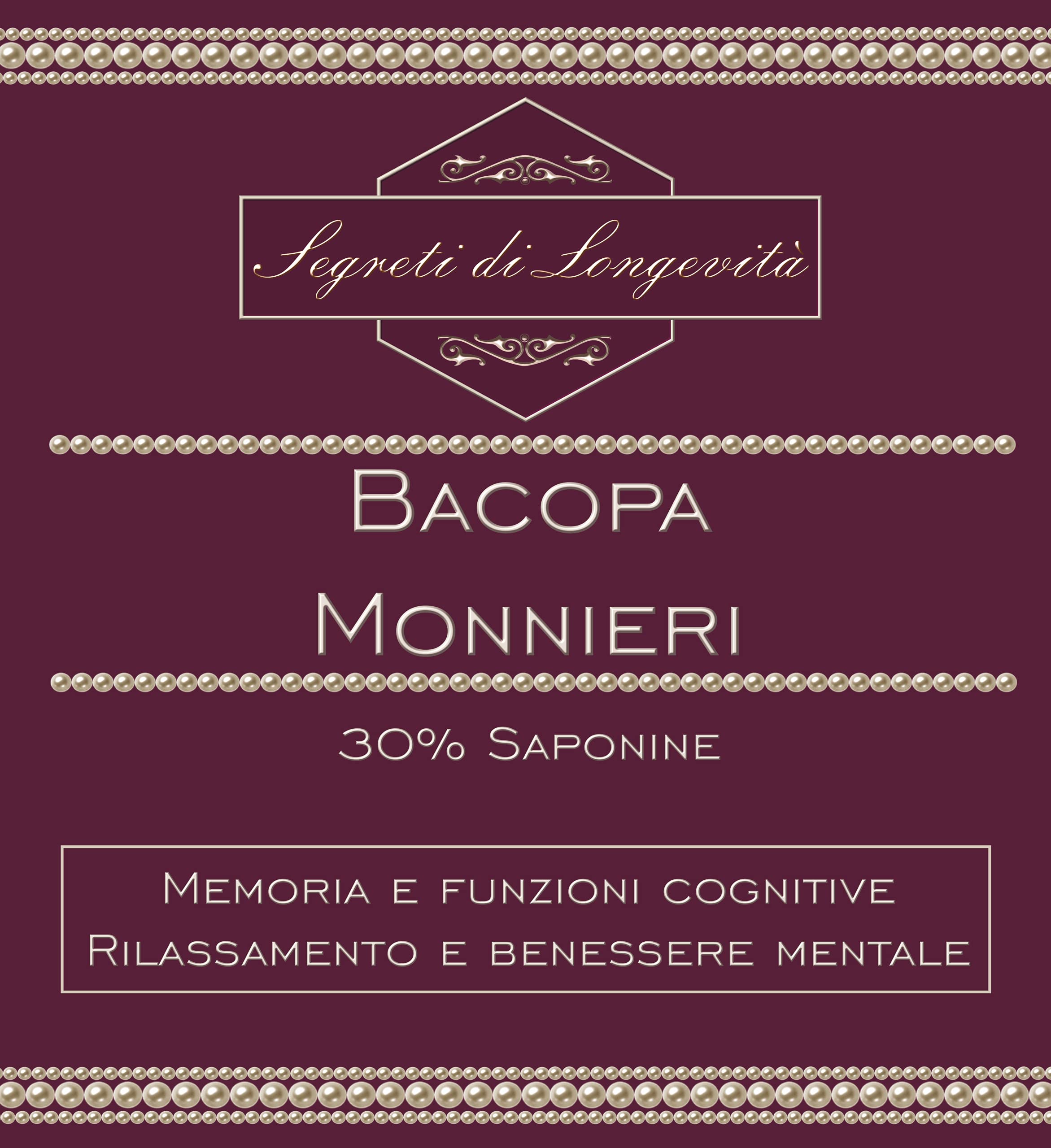 BRAHMI - Bacopa monnieri - 100% estratto secco titolato al 30% di Saponine (Bacosidi) - 90 capsule vegetali da 500mg - Memoria e Funzioni Cognitive - Rilassamento e Benessere Mentale