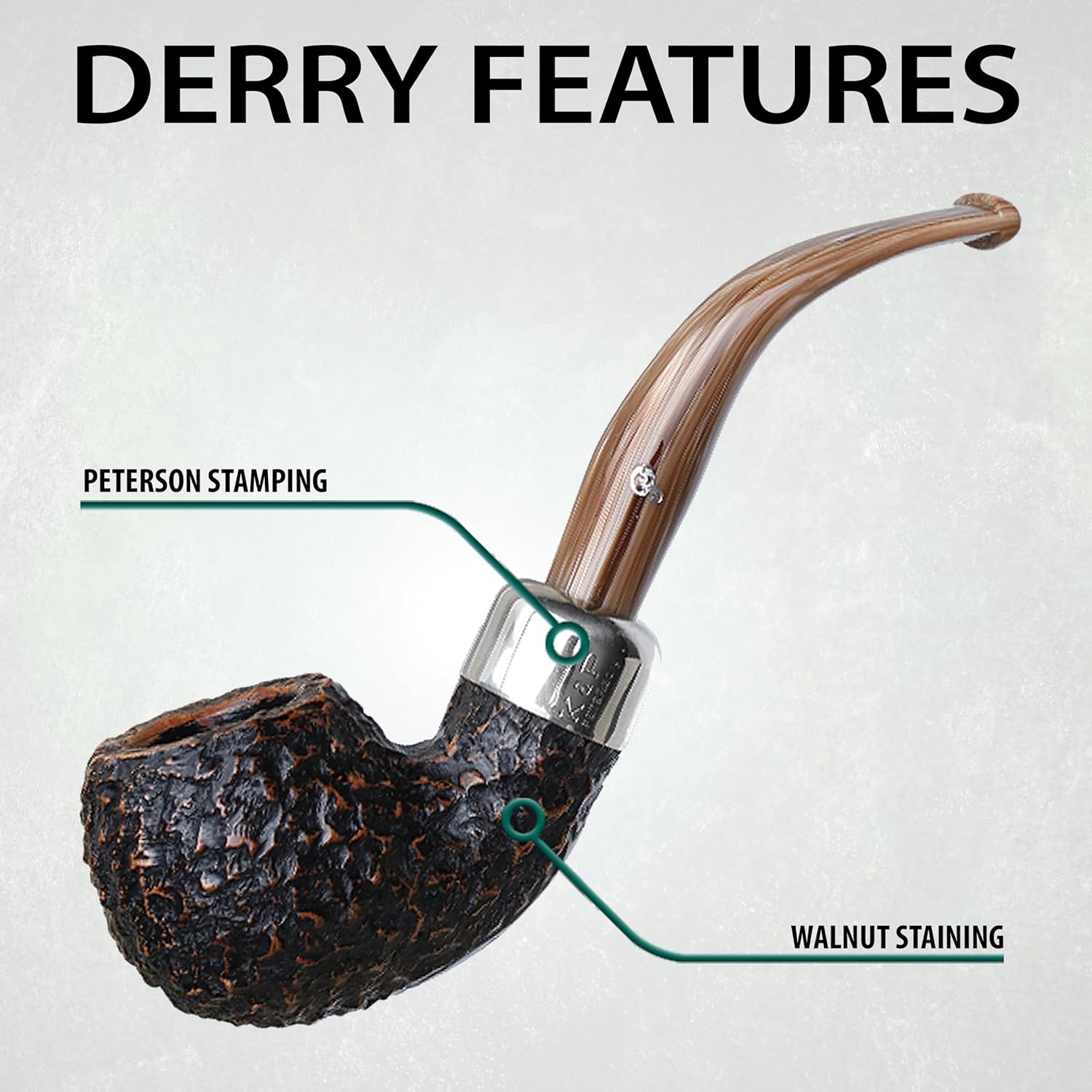 Peterson Pipes Derry Series - Army Mount Handmade Irish Wood Briar Pipe, 3mm (03 Bent Apple)