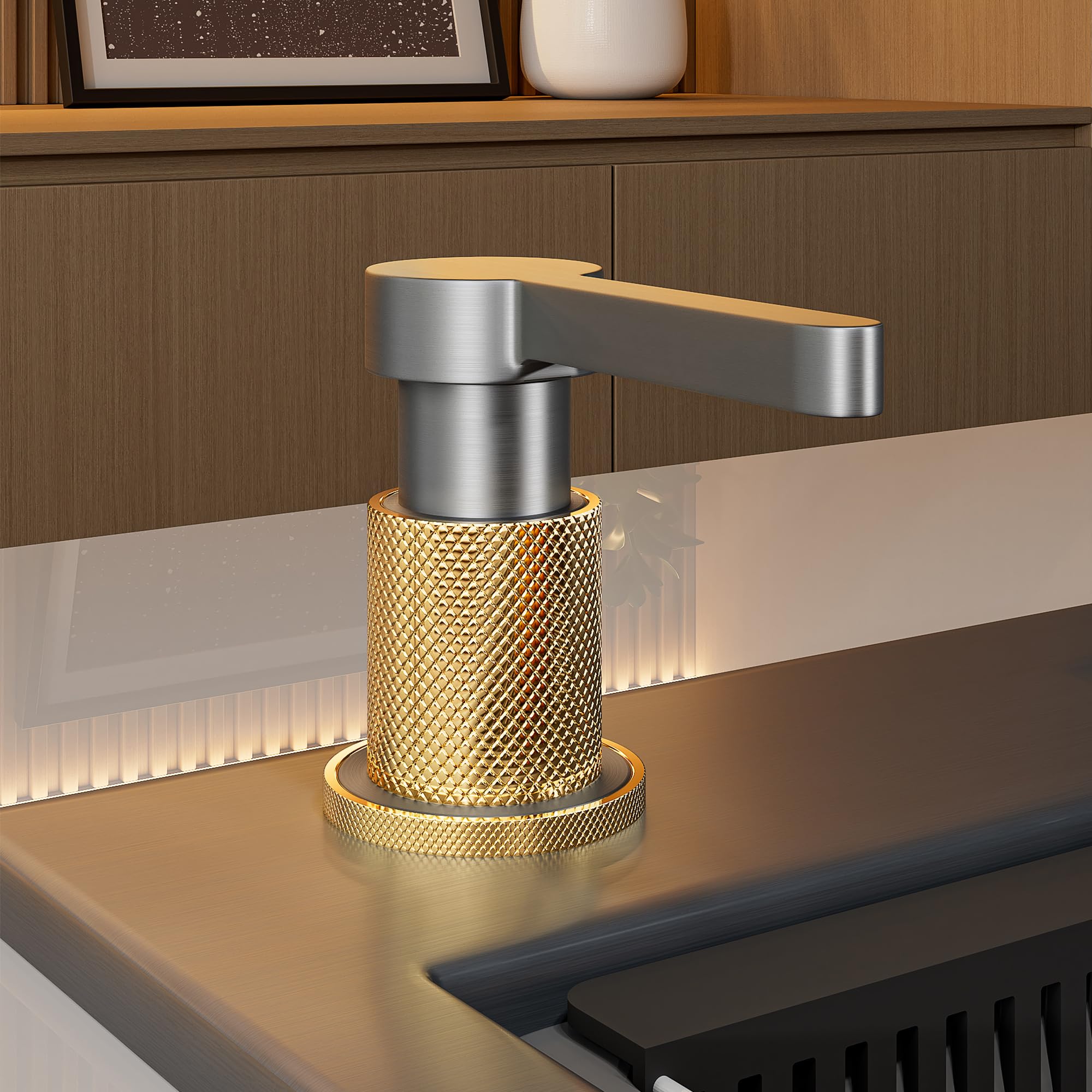 TYESTAND SD-80 All Brass Sink Soap Dispenser for Kitchen Sink Copper Pump Built In Dish Soap Dispenser with 17.6 oz(520ml) Bottle and 59"(1.5m) Extension Tube Kit (Gray)