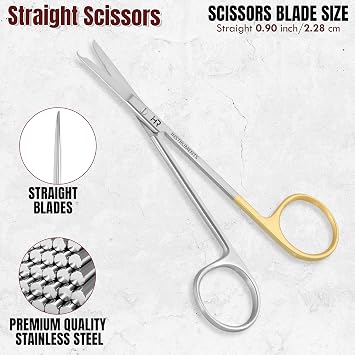 Premium Quality Suture Stitch Scissors with Crescent Delicate Hook- Perfect for Suture Removal, First Aid, EMS Training Professionl Students and More- Stainless Steel (11cm, Straight)
