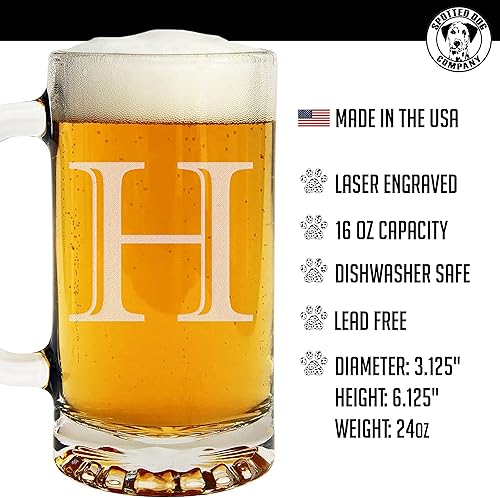 Miniatura 7 de Taza de cerveza de vidrio con monograma grabado de 16 onzas (letra H), regalos de cerveza personalizados de la A a la Z para hombres, vasos de