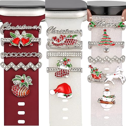 Miniatura 1 de Dijes de reloj de Navidad con 12 trabillas decorativas para anillo, 3 piezas de tachuelas de reloj, accesorios de correa deslizante de diamante de