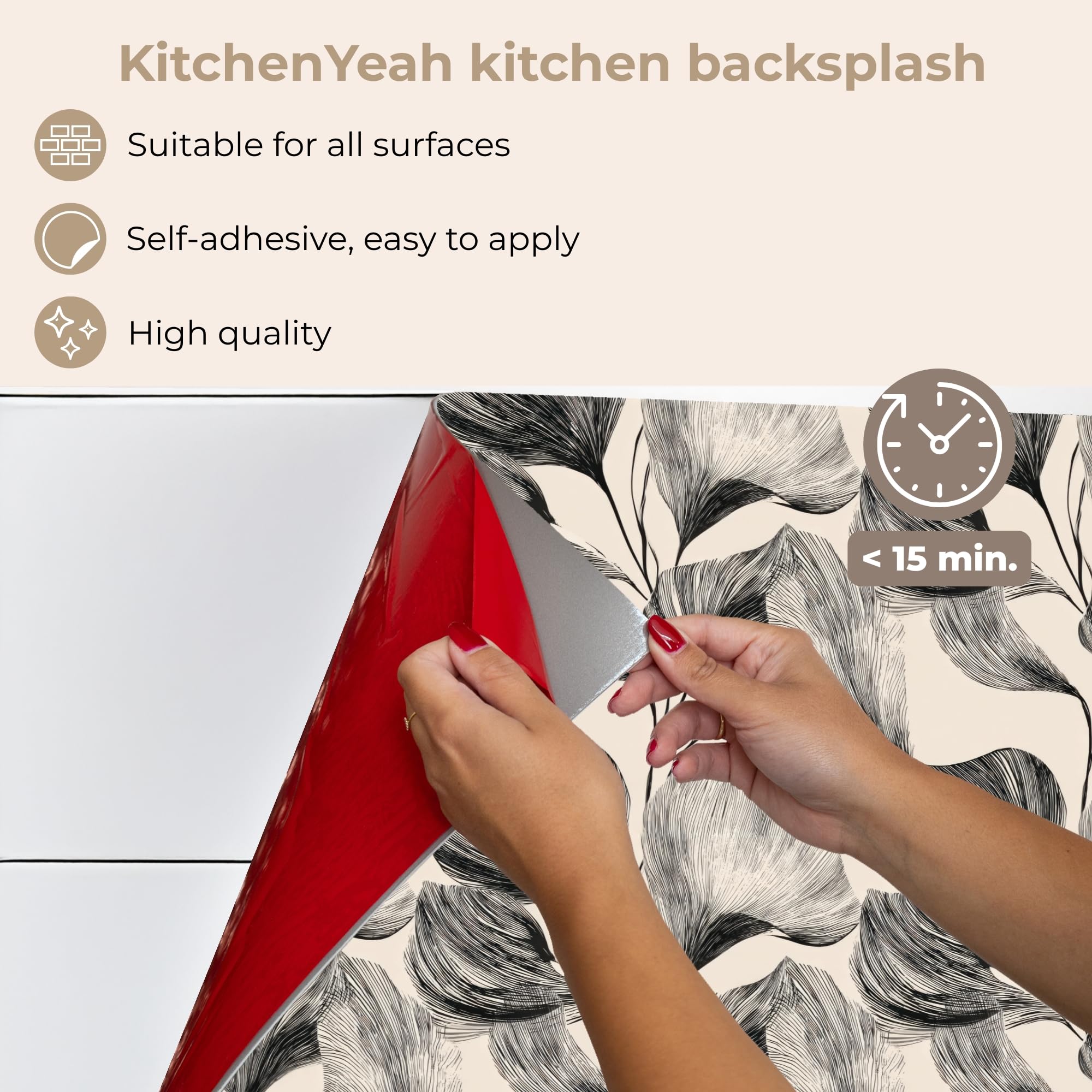 KitchenYeah© Antisalpicaduras Cocina 60x80 cm Adhesivo Salpicadero Protector Pared Salpicaduras Revestimiento Botánico - Hojas - Negro