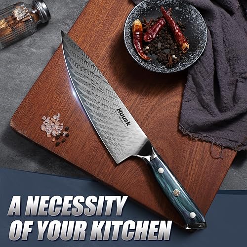 Miniatura 4 de Huusk Cuchillo de chef de 8 pulgadas, cuchillo de cocina japonés inoxidable con mango ergonómico y funda de resina, cuchillos de cocina afilados de
