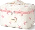 Trousse de maquillage matelassée HBselect pour femmes, trousse cosmétique en coton floral, grande trousse de maquillage de voyage, trousse de toilette esthétique Coquette
