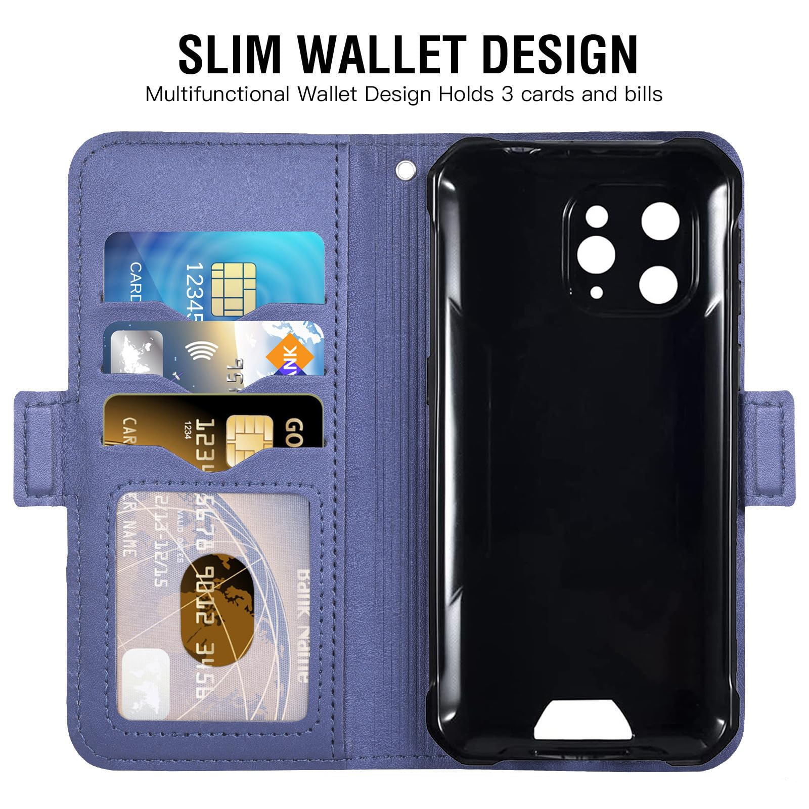 Auotu PU Leather with camera lens protection Wallet Pouch Flip Case Cover With Stand Card Slot Design For Blackview BV5300 / BV5300 PRO/Oscal S70 / S70 Pro/Blackview BV5300 Plus Smartphone (Blue) - Image 2
