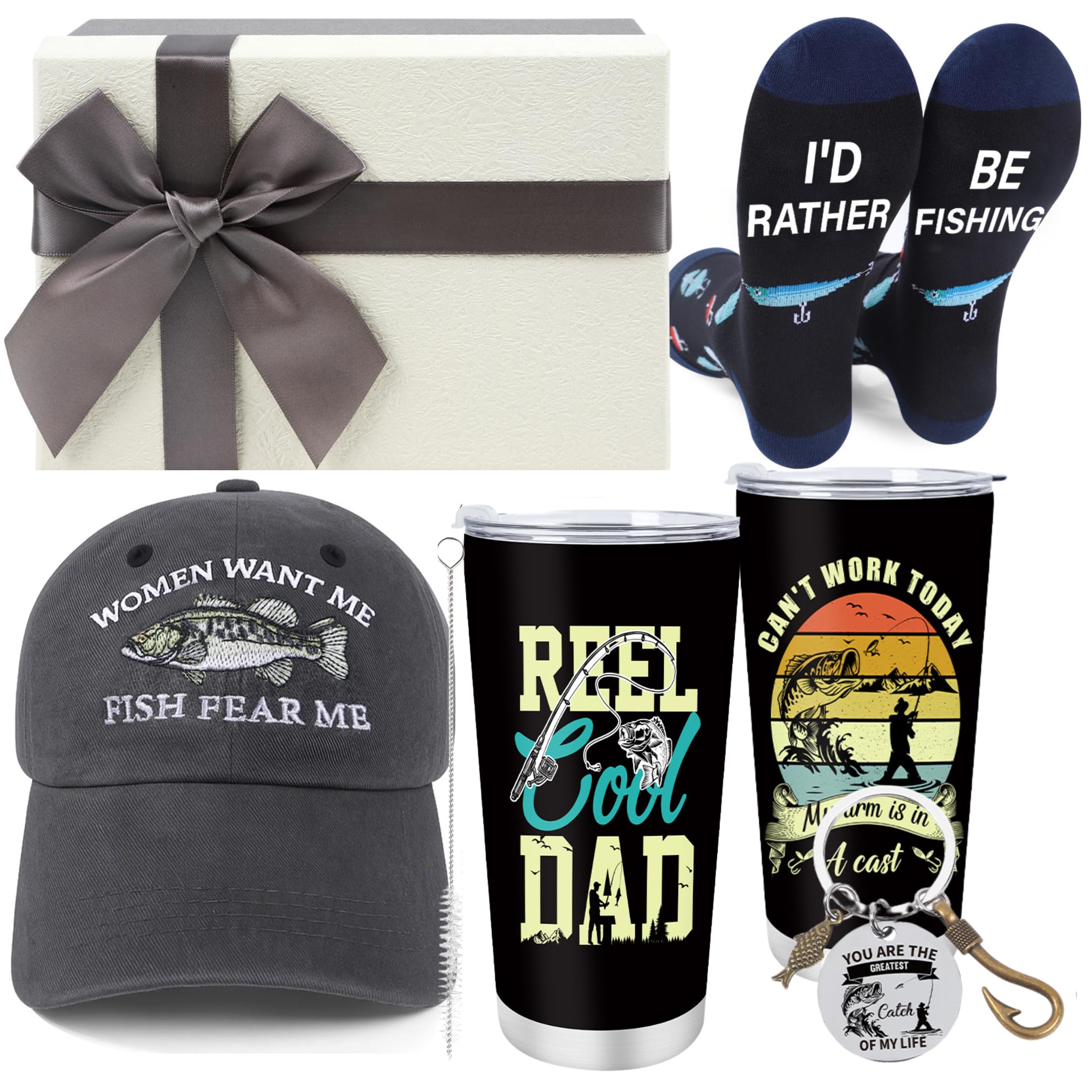 Cadeaux de pêche pour papa : kit complet de fête des pères avec casquette et chaussettes