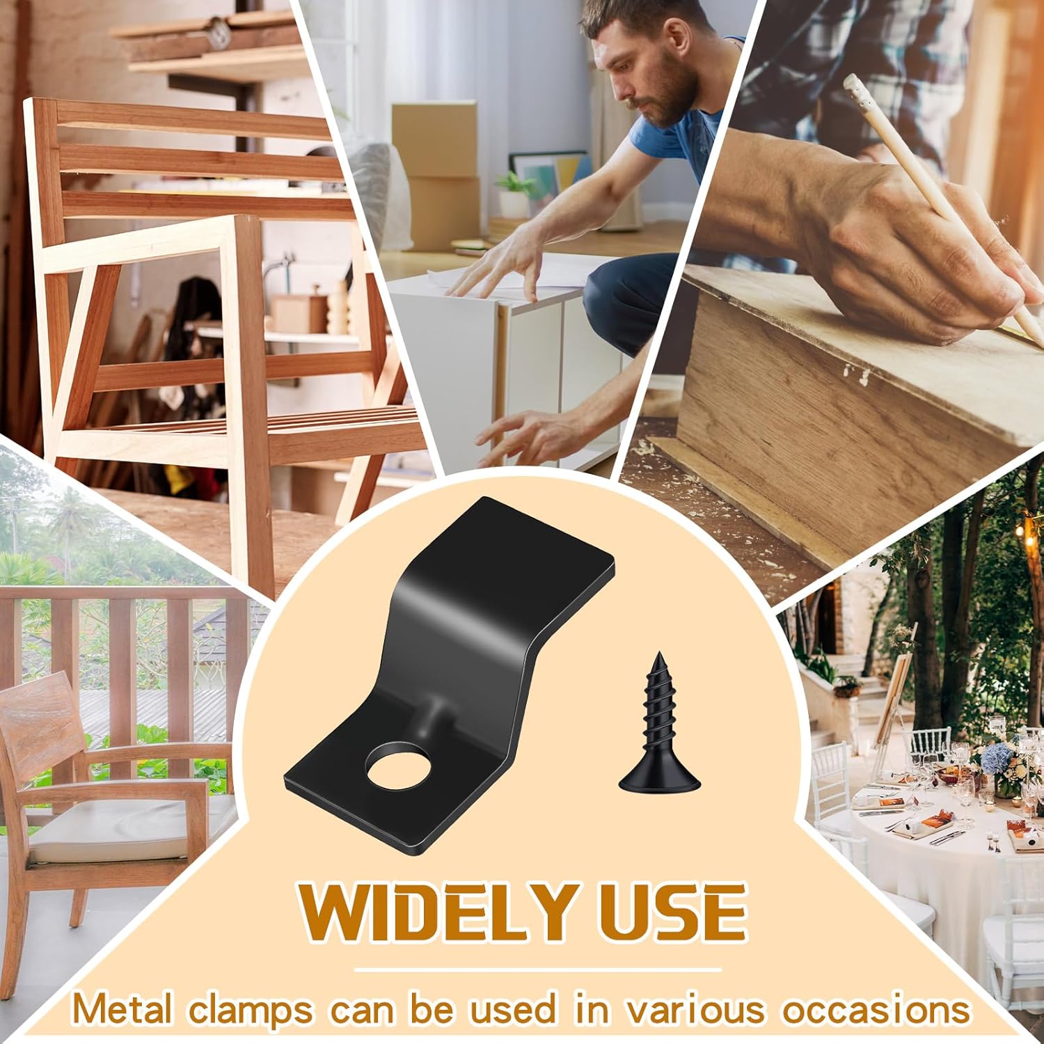 Ferraycle 200 Sets Table Top Fasteners with Screws Metal Z Clips for Table Tops Heavy Duty Z Connectors Solid Steel with Screws for Desk Furniture (Black)