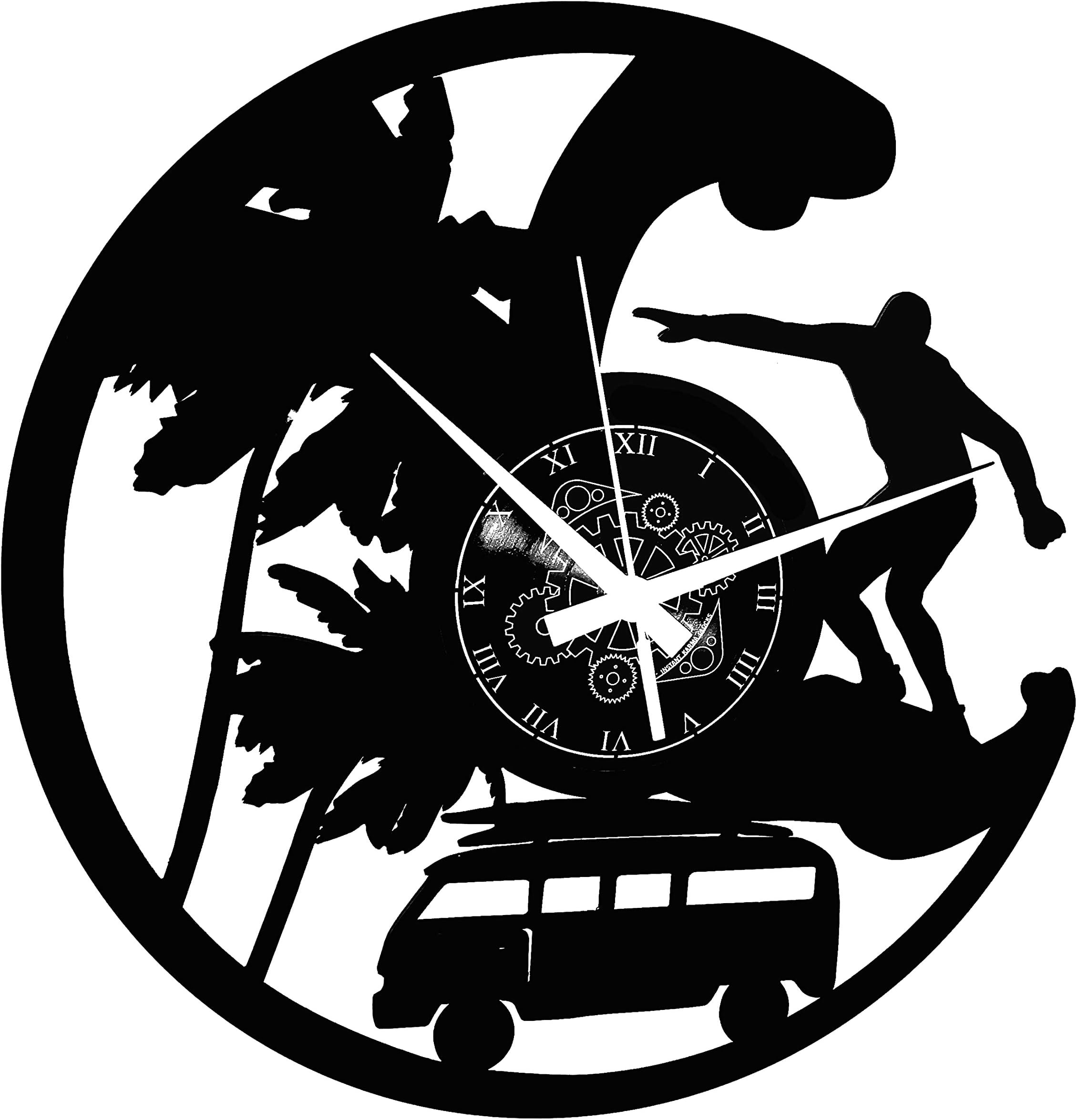 Instant Karma ClocksVinyl Wall Clock Surfing Sea Hippie Ocean Wave Modern Decoration Home, Black