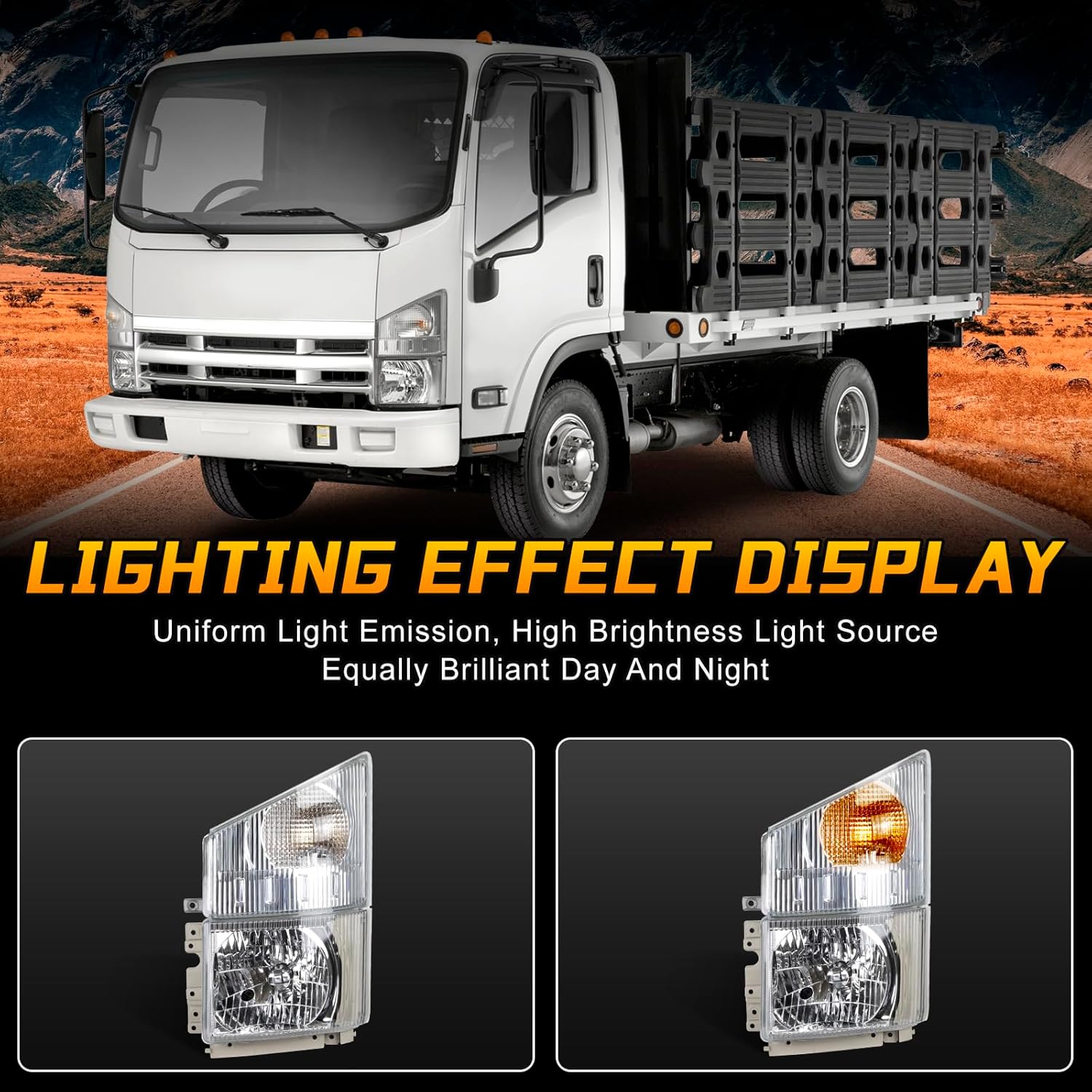 Halogen Headlight with Corner Lamp Assembly Fit for 2008-2020 ISUZU NPR NPR-HD NQR NRR, OEM 8975851712 (Left Driver Side)