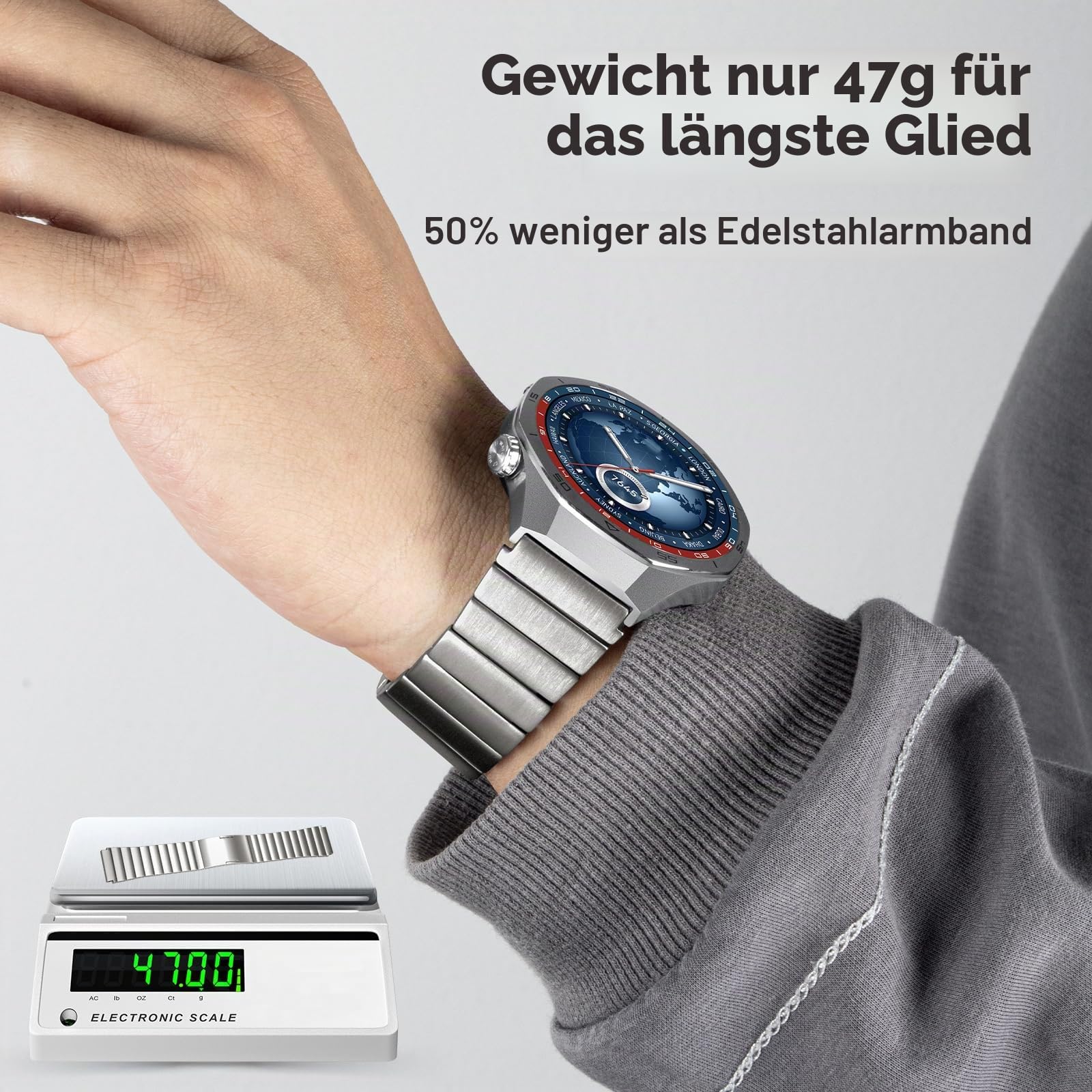 Titan Uhrenarmband Kompatibel mit Huawei Watch GT5 Pro 46mm/GT7 GT6 GT5/GT4/GT3/GT3 Pro/GT2 46mm/GT2 Pro/GT 2e Armband, Keine Lücken Luxuriöse Titanlegierung, Metall Ersatzbänder für Herren