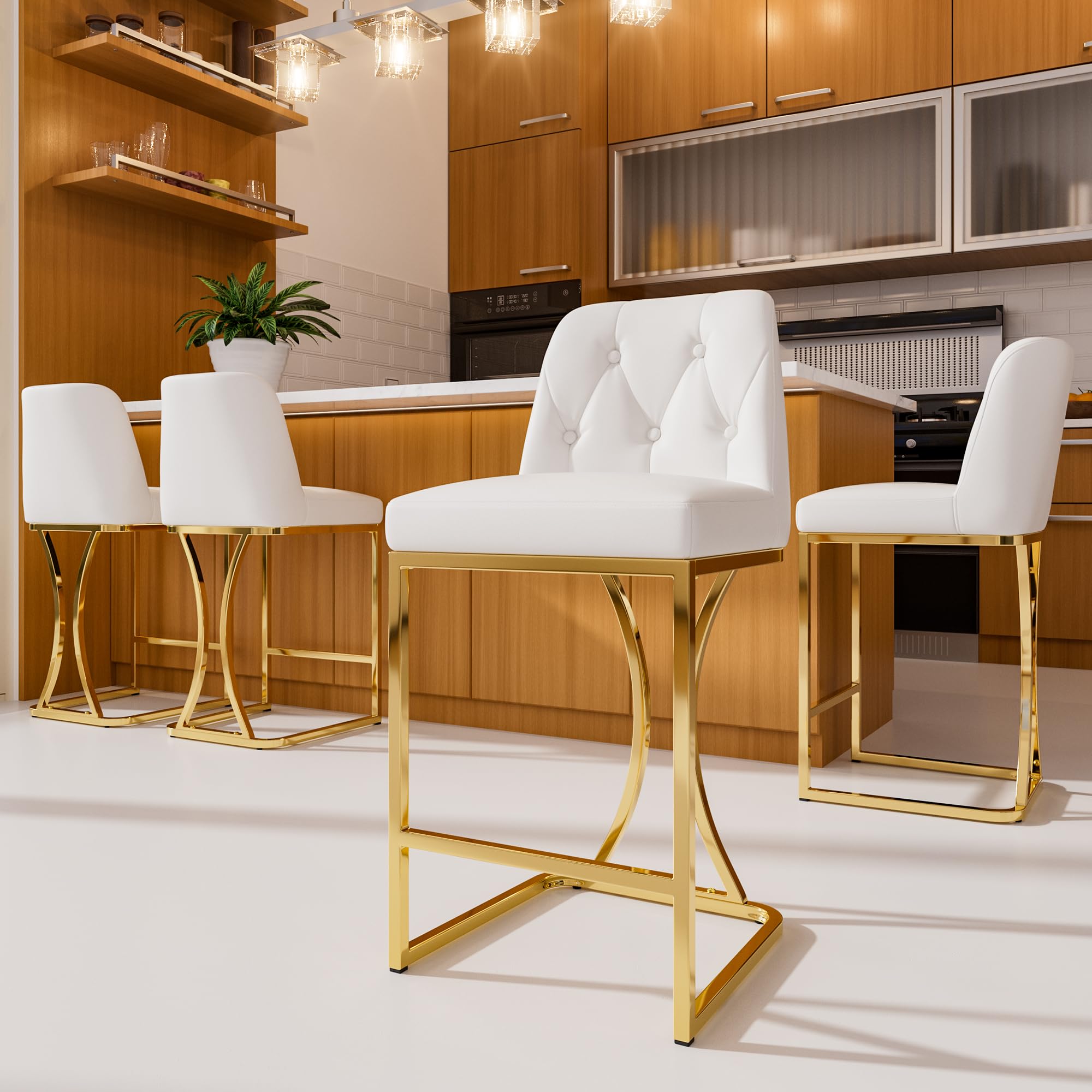 Ollega 24 White and Gold Counter Height Bar Stools Set of 4