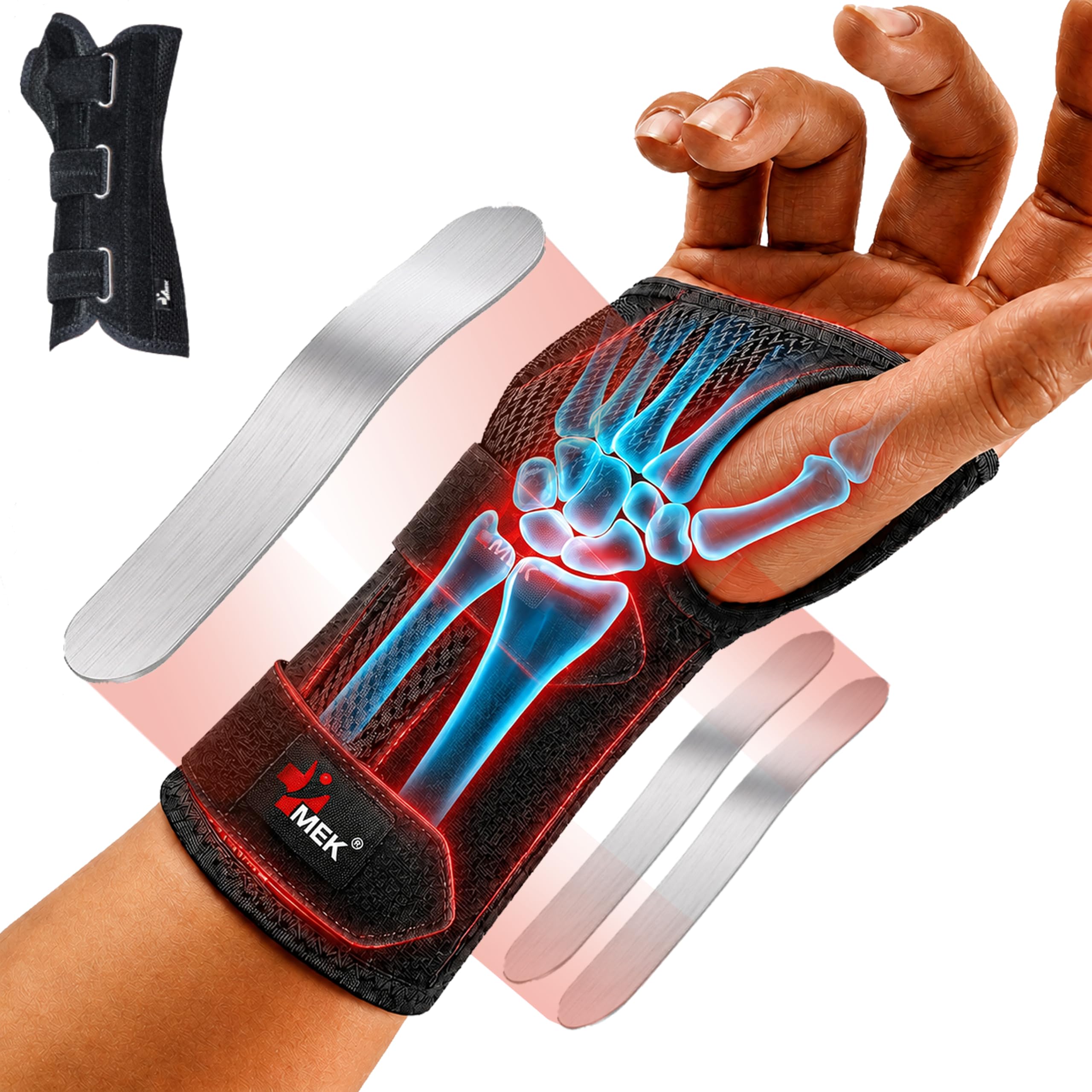 MEK Estabilizador de muñeca con riel de metal - Soporte de muñeca médico para síndrome del túnel carpiano, tendinitis y fracturas - Estabilización de muñeca transpirable (Negro, XL