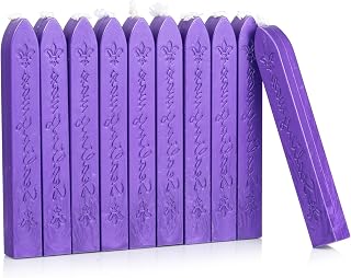 Mceal Sealing Wax Stick with Wick Flower De Luce of France Retro 10 Pieces Pack(Grape Purple)