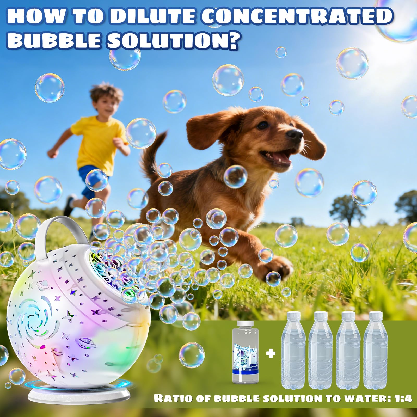 Sitodier Macchina per bolle con telecomando, rotazione automatica con luce e bolle musicali, batteria ricaricabile, per bambini, matrimoni, feste di compleanno e attività all'aperto