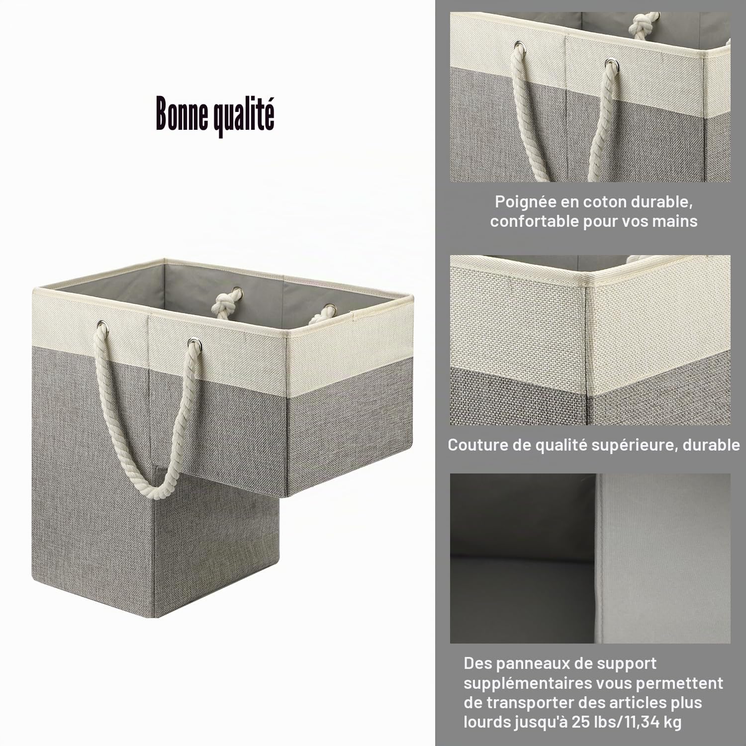 Panier d'Escalier, 41 x 26 x 41 cm Panier d'Escalier Multifonctionnel Support de Rangement avec Poignées en Corde Panier Pliable pour la Maison, le Bureau