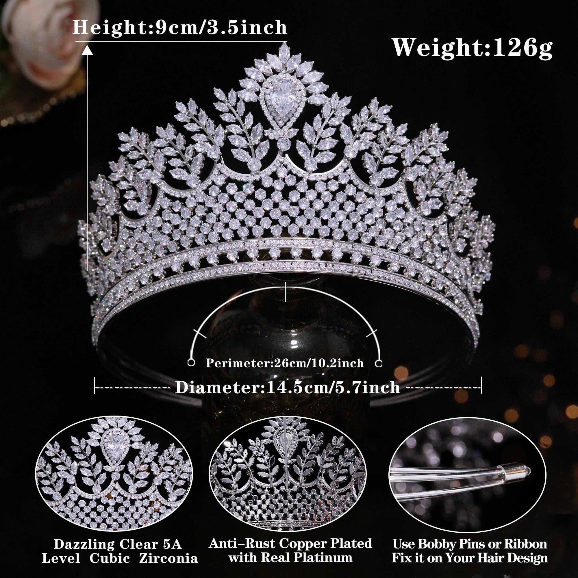 Amazon.com : Aoligrace Tall Cubic Zirconia Wedding Tiaras  display picture 2
