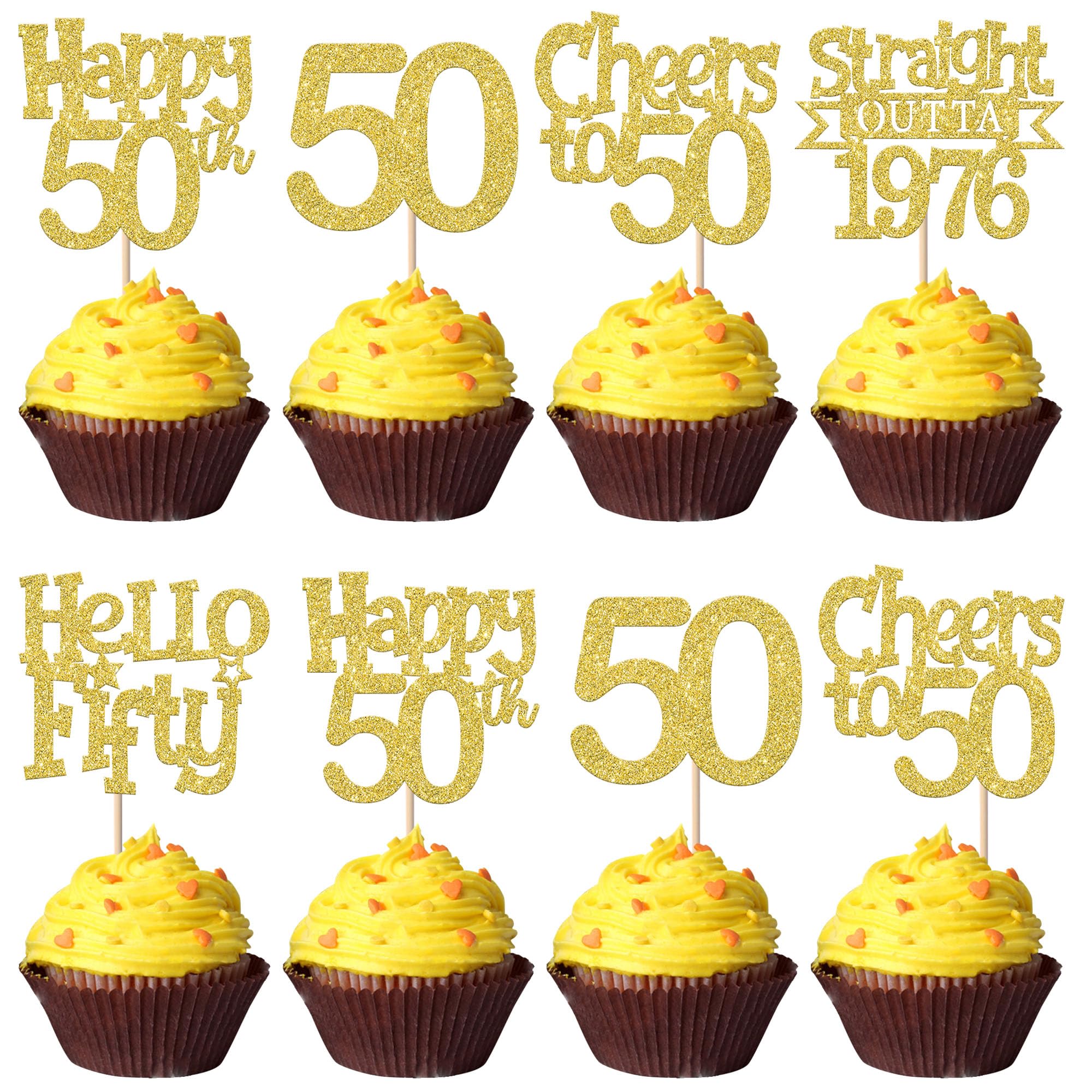30 Stück 50th Geburtstag Tortendeko Glitzer Straight Outta 1976 Cupcake Toppers Fifty Hello 50 Kuchen Deko für Prost auf 50 Jahre Geburtstag Hochzeit Jahrestag Party Kuchen Dekoration Gold
