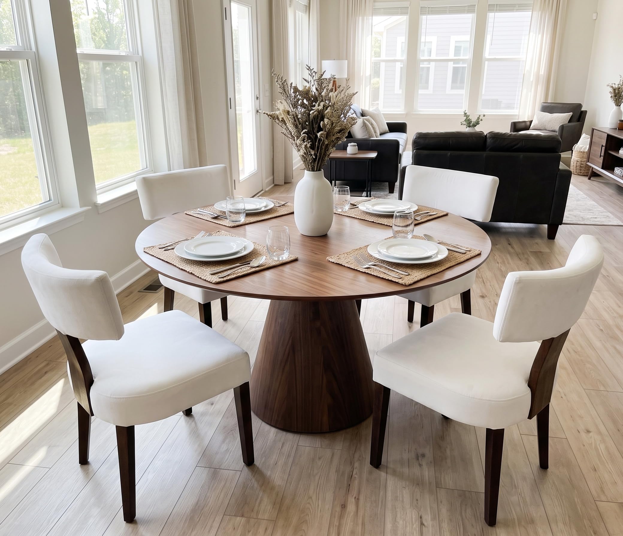 RIVOVA Set of 4 Modern Dining Chairs, Farmhouse Velvet Upholstered Dining Room Chairs Kitchen Chairs Side Armless Chairs with Curved Backrest Wood Legs, Cream