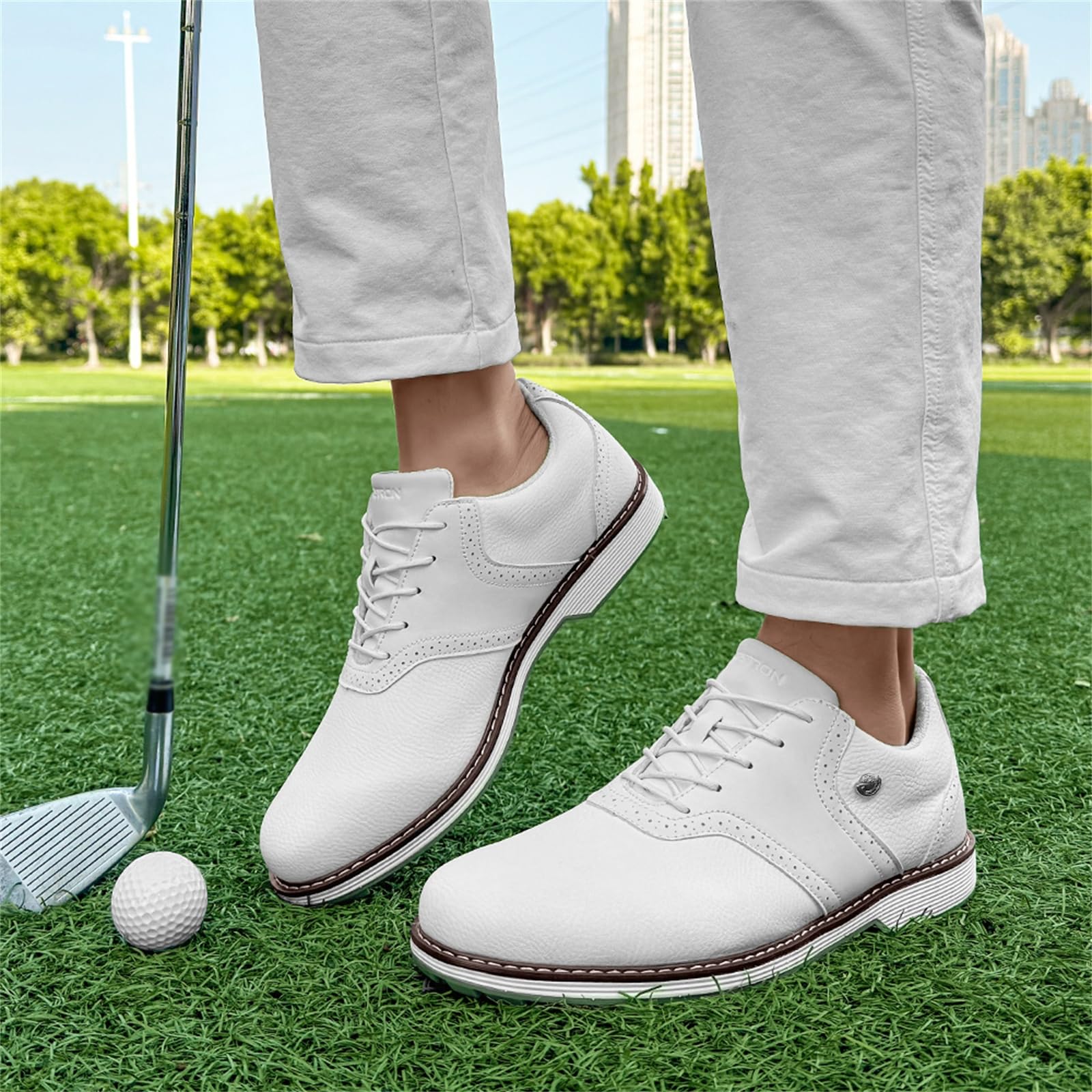 Golfschuhe Für Herren Lässig Business Leder Sneaker Wasserdicht Ohne Spikes Für Spaziergänge Im Freien