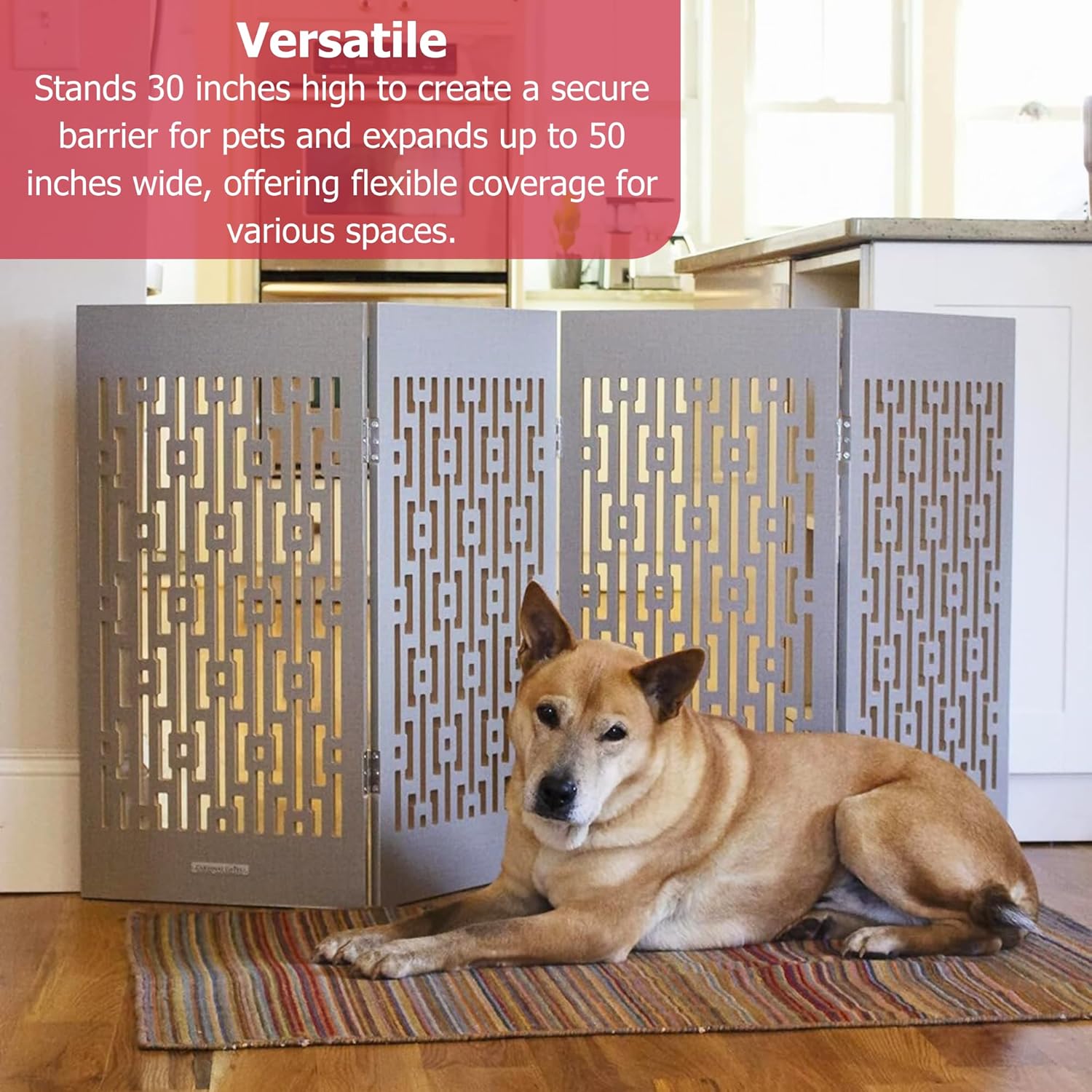 Cardinal Gates Decorative Wooden Freestanding Pet Gate-4 Panel 15" W x 30" H - Expandable Indoor Barrier for Small/Medium Pets - Portable Puppy Gate - Great for Hallways and Doors - Barnwood Branches