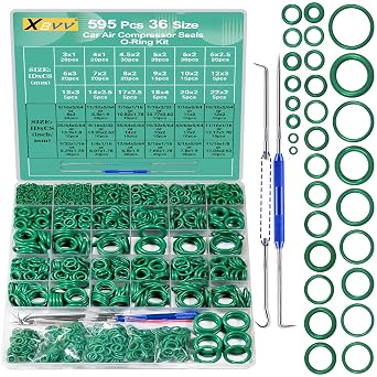 XBVV 595 Pcs Metric and SAE Air Conditioning O-Ring Kit for Automotive A/C, Compressor and Professional Faucet Plumbing Seal O Rings Repair with O-Ring Picks,Resist Oil and Heat